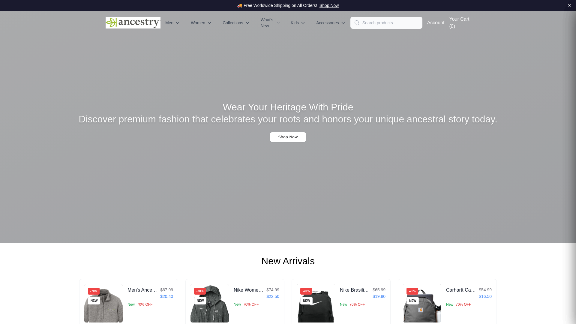website screenshot of https://ancestryswagboutique.shop