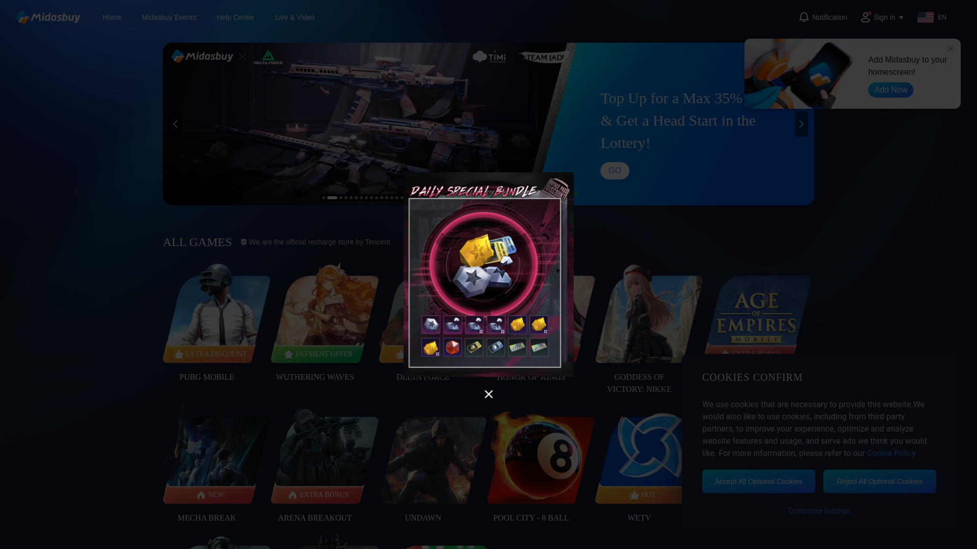 website screenshot of https://www.midasbuy.com