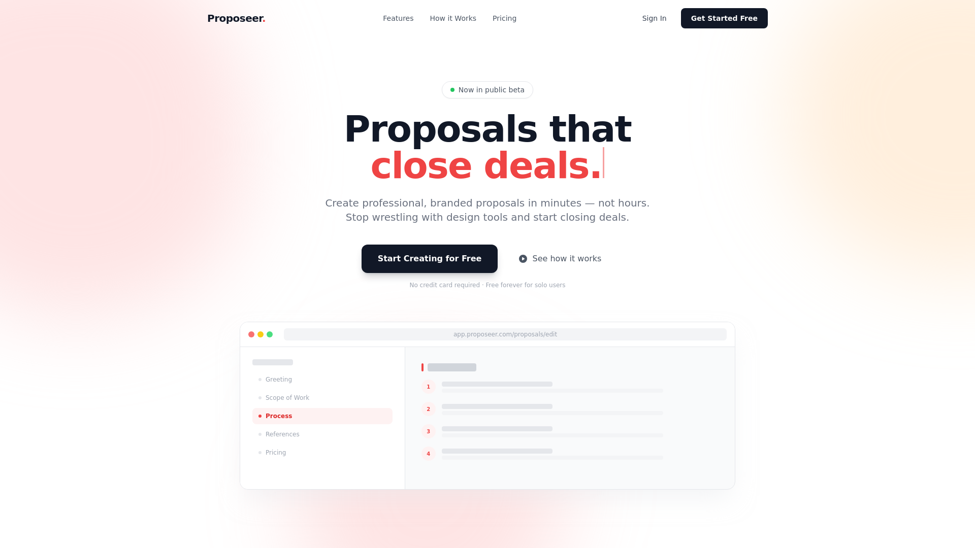 website screenshot of https://proposeer.com/