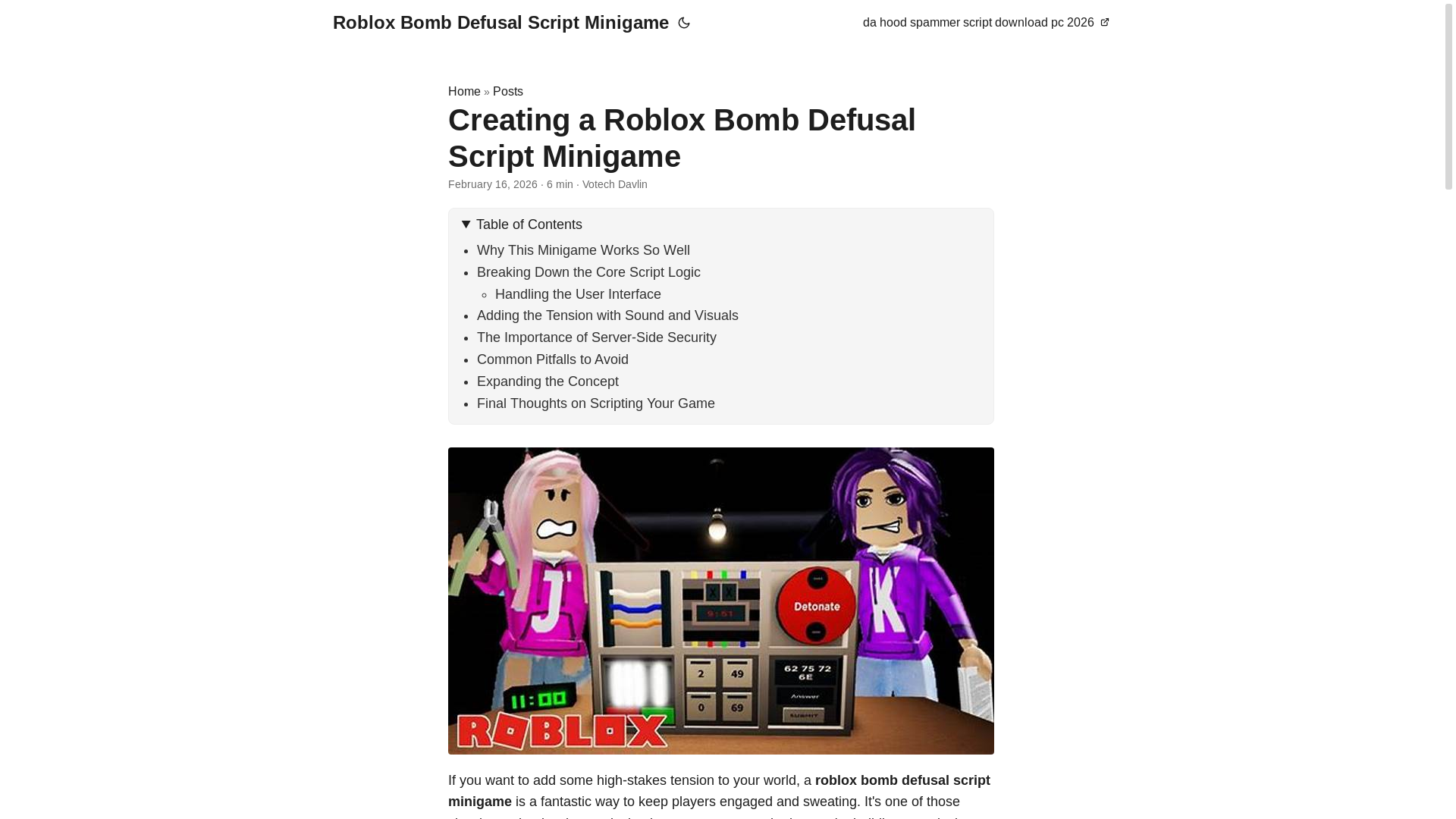 website screenshot of https://roblox-bomb-defusal-script-minigame.pages.dev/