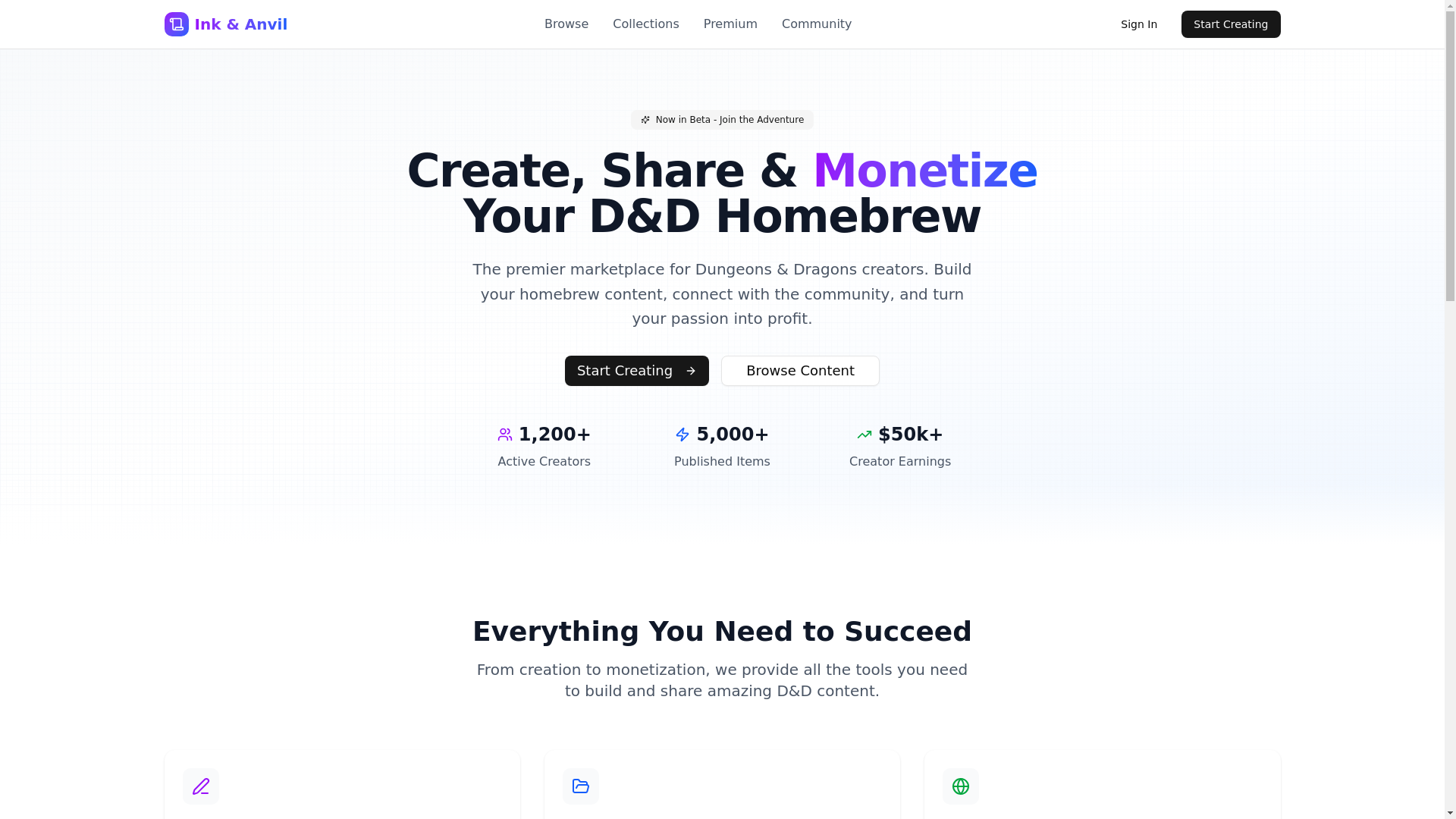 website screenshot of https://inkandanvil.app/