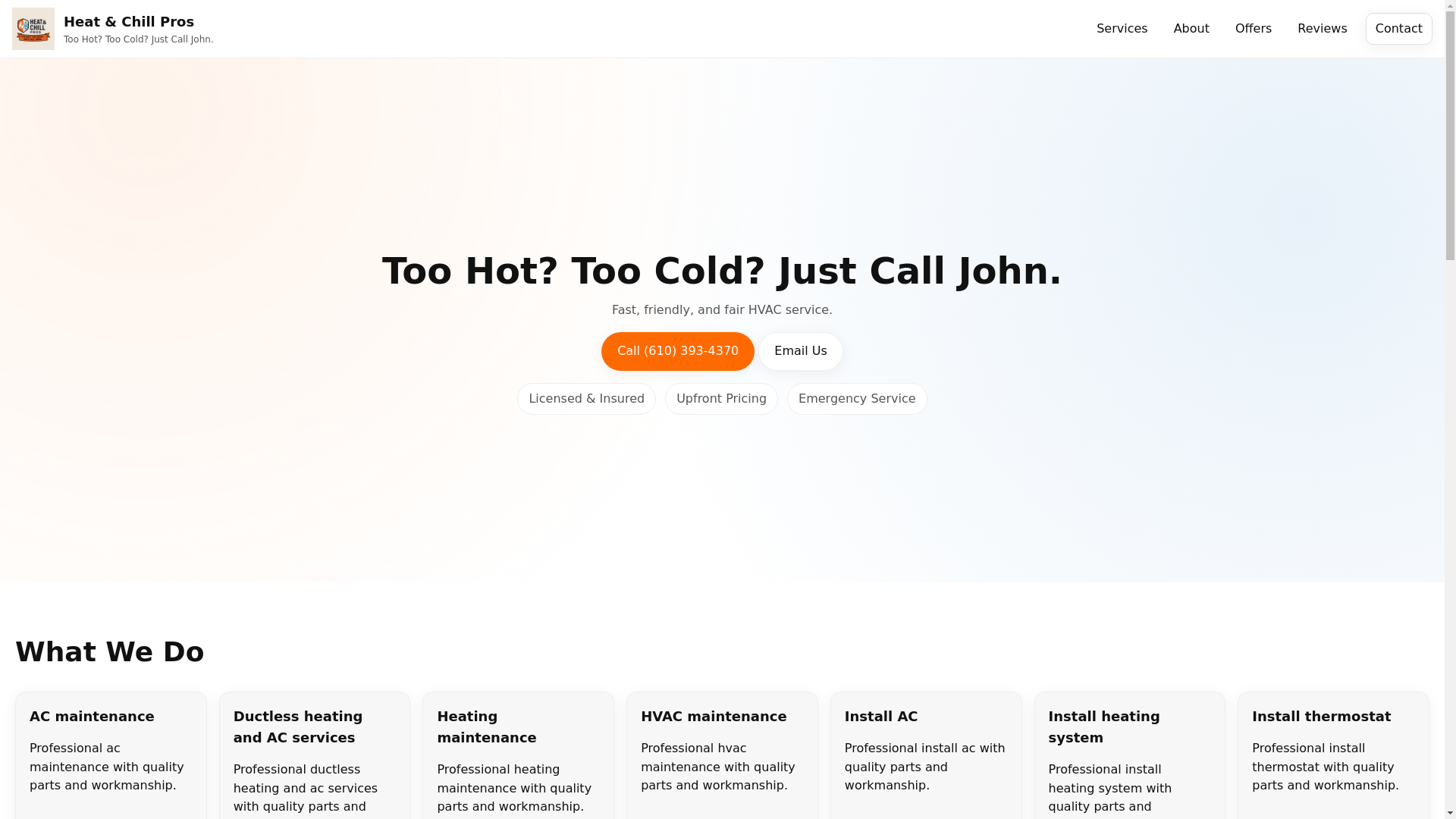 website screenshot of https://heatnchillpros.com/
