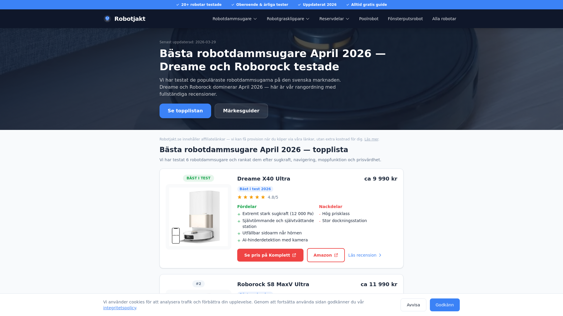 website screenshot of https://robotjakt.se/