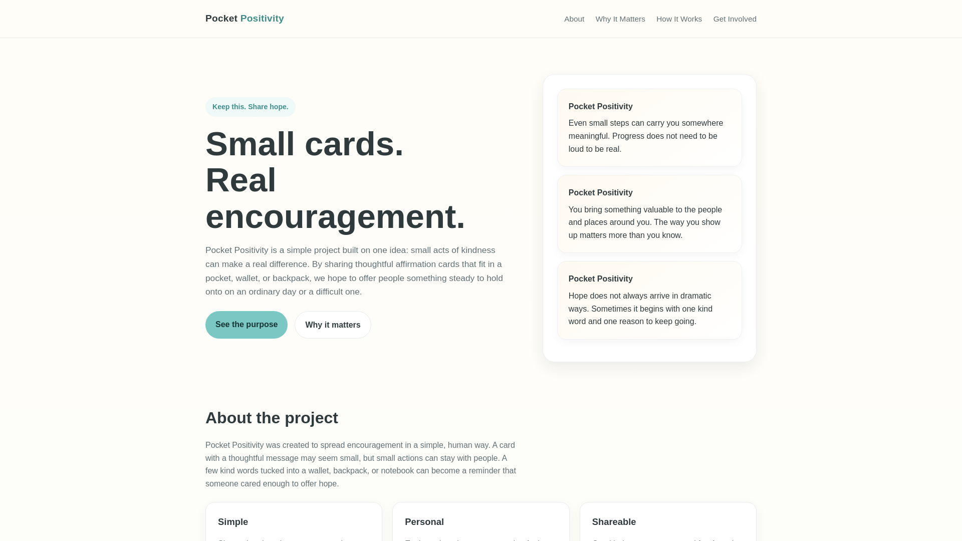 website screenshot of https://pocketpositivity.org