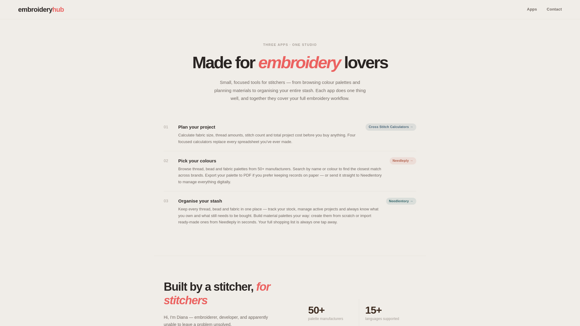 website screenshot of https://embroideryhub.app/