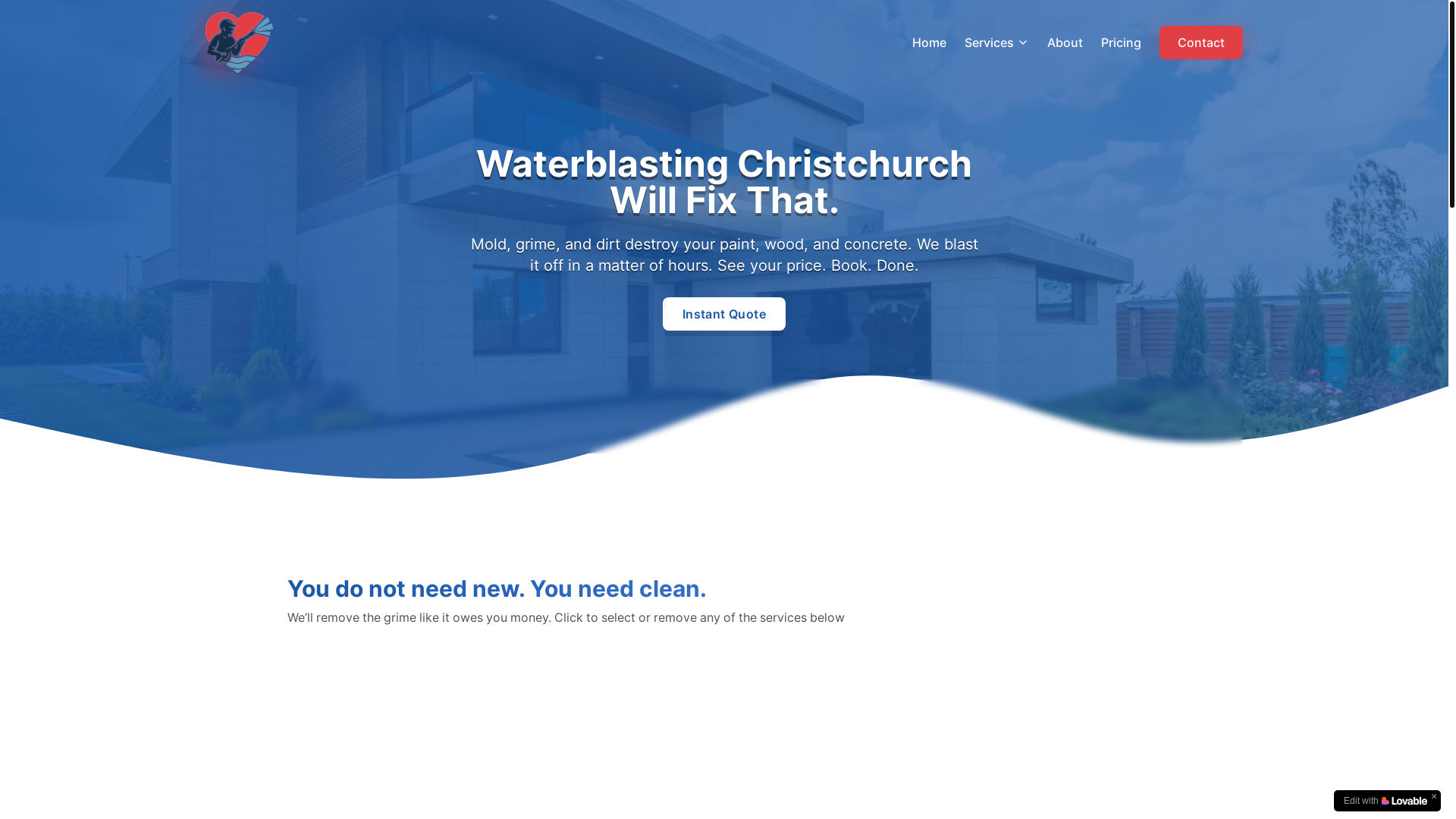 website screenshot of https://waterblastingchristchurch.co.nz/