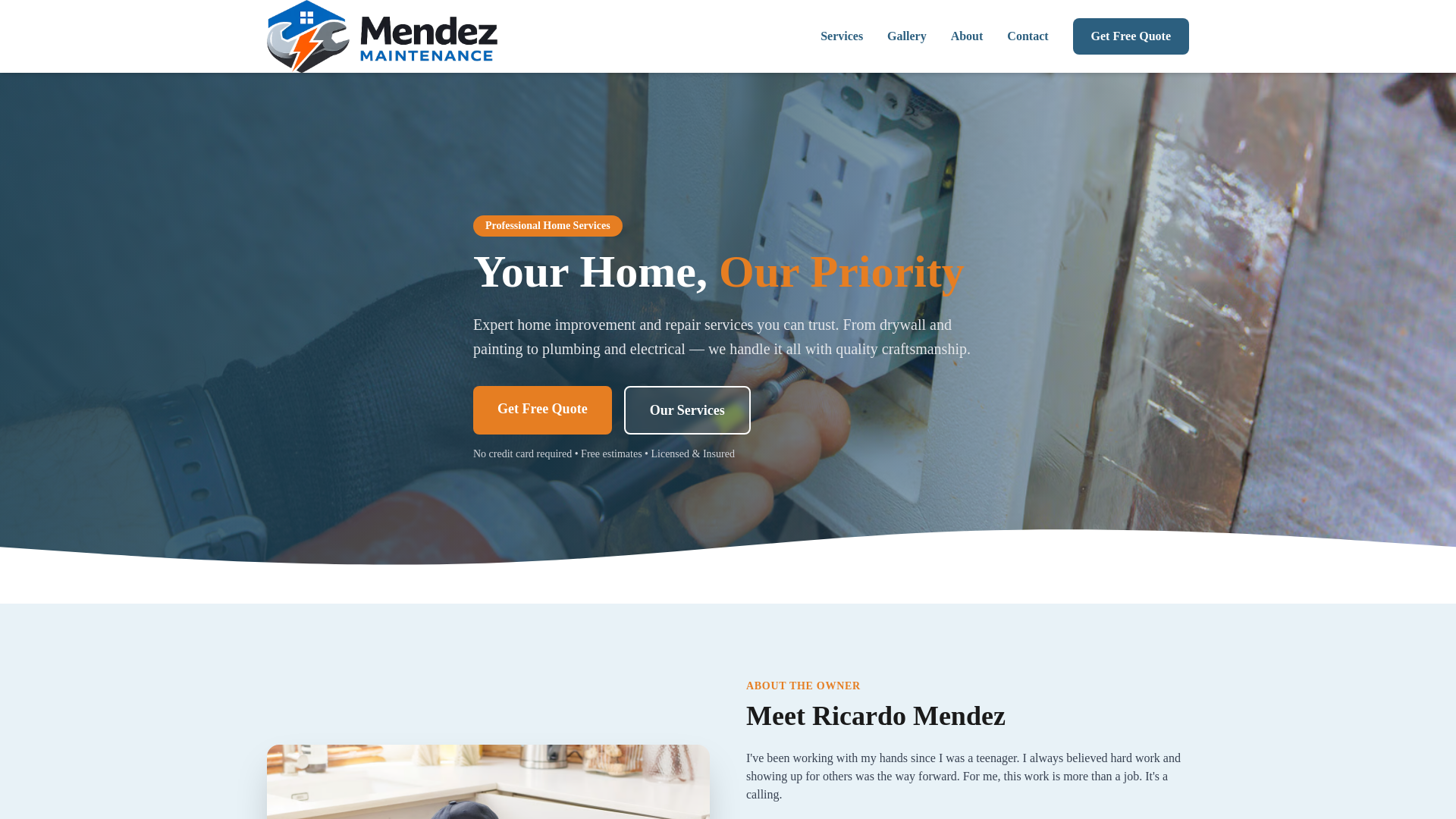 website screenshot of https://mendezmaintenance.com/