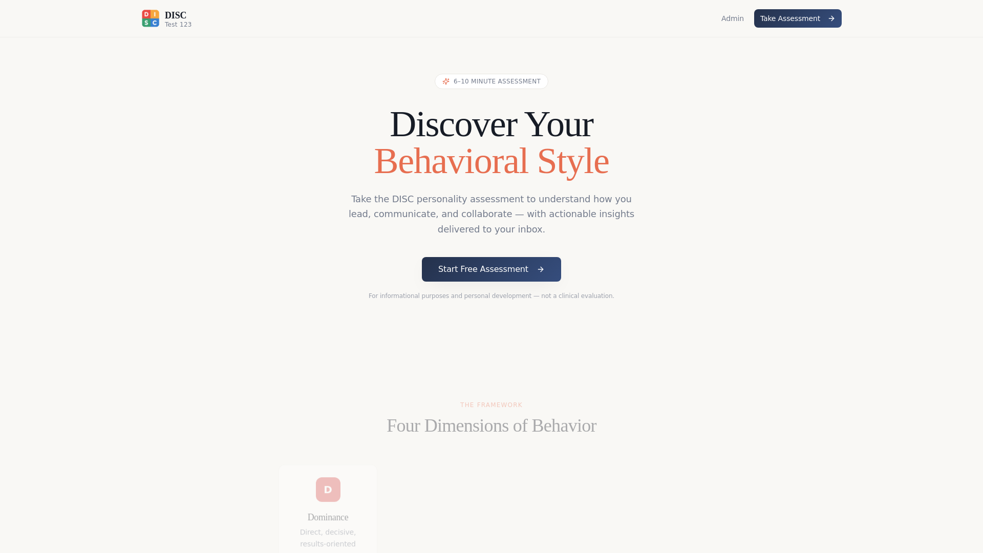 website screenshot of https://disctest123.com/