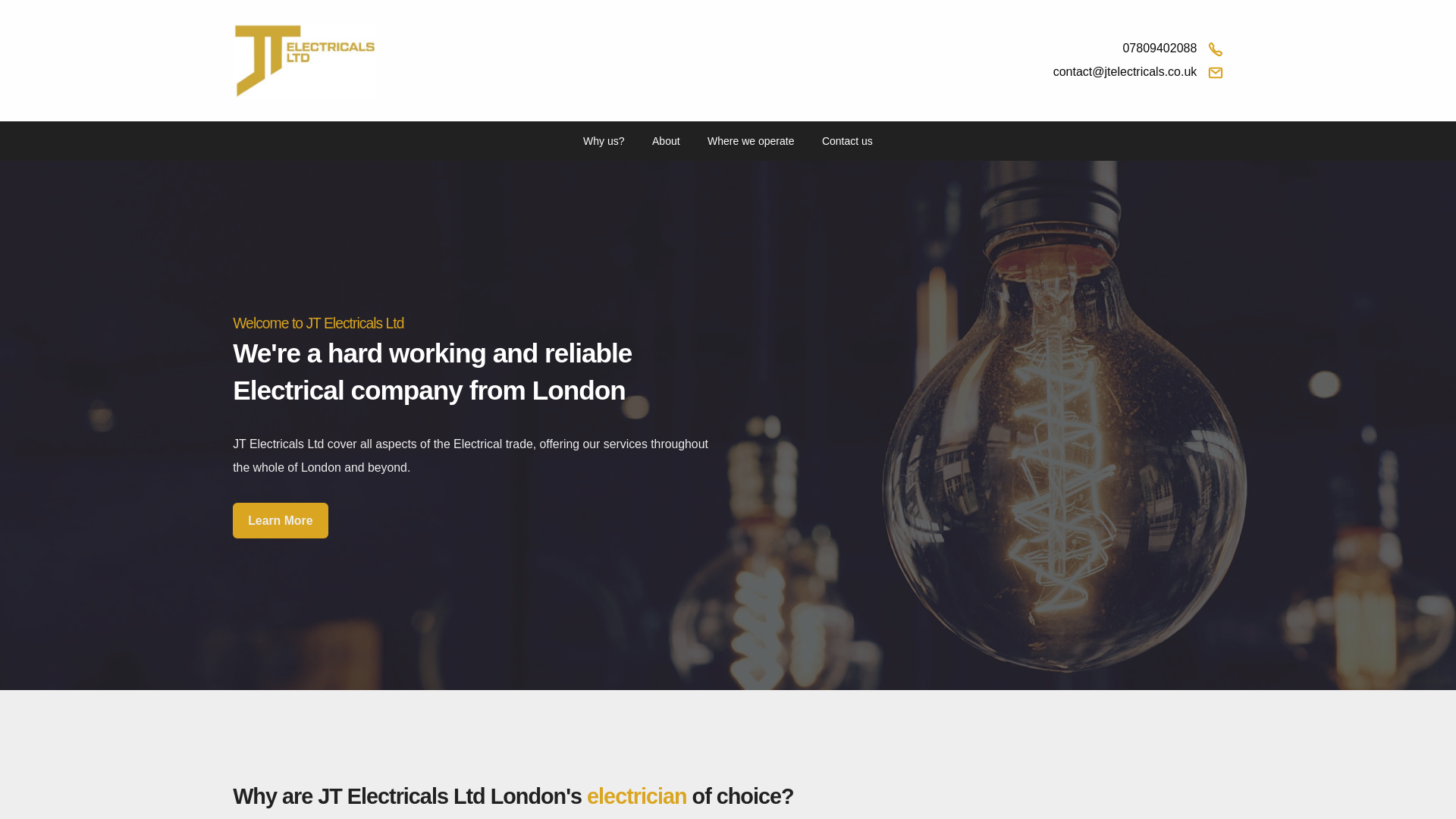 website screenshot of https://jtelectricalsltd.co.uk/