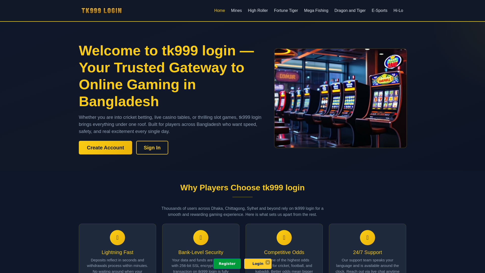 website screenshot of https://tk999-login.club/