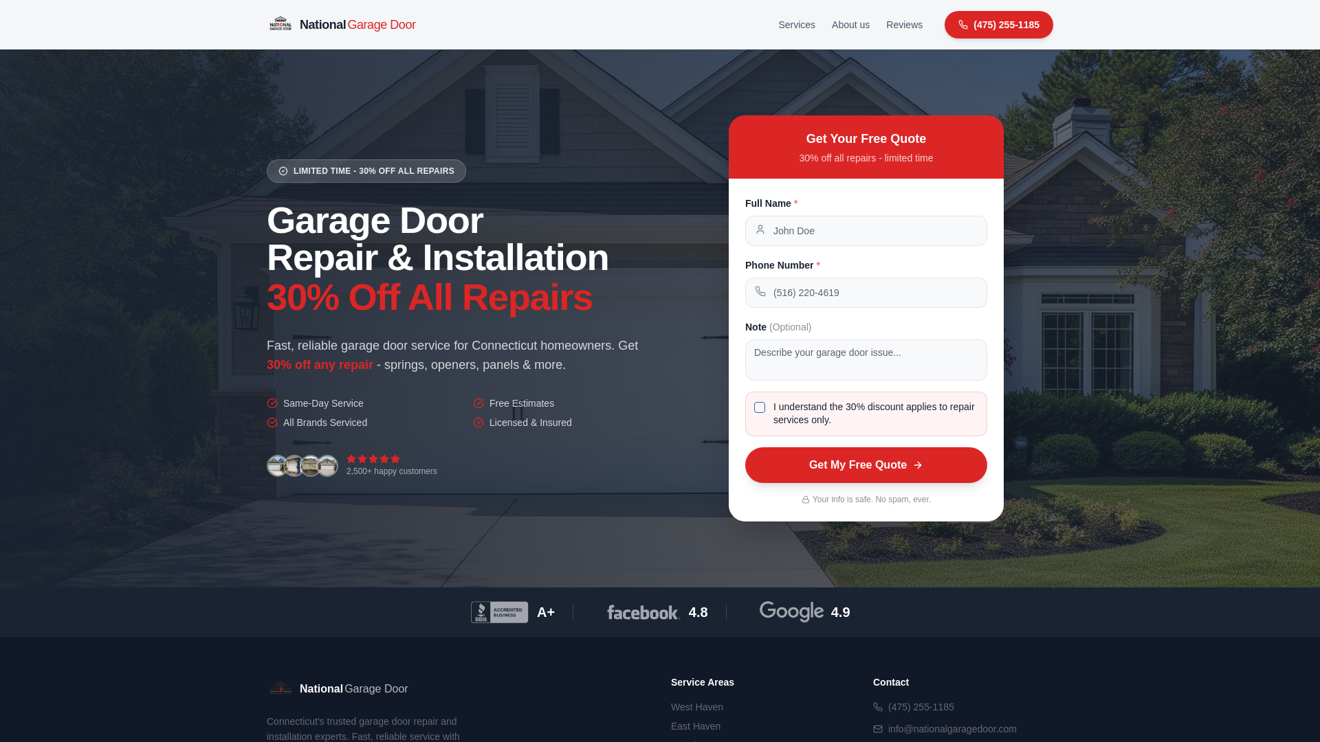 website screenshot of https://national-garagedoor.com/