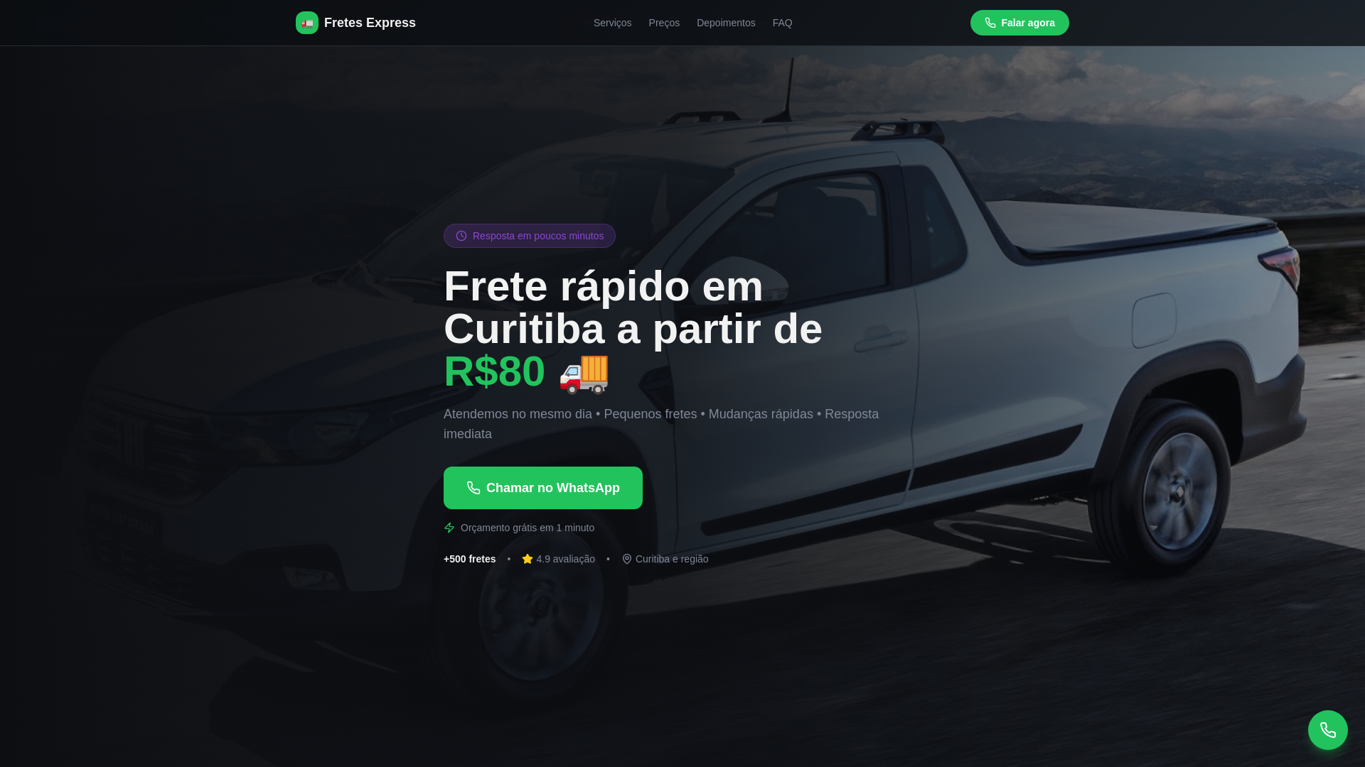 website screenshot of https://fretescuritiba.com