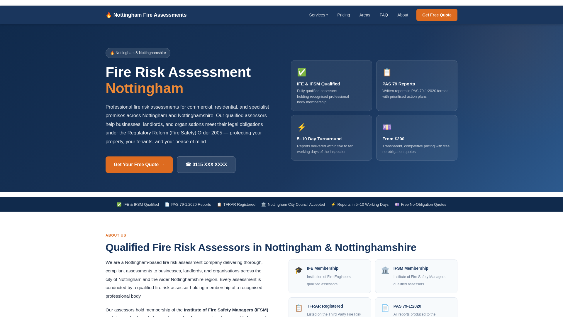 website screenshot of https://nottinghamfireassessments.co.uk