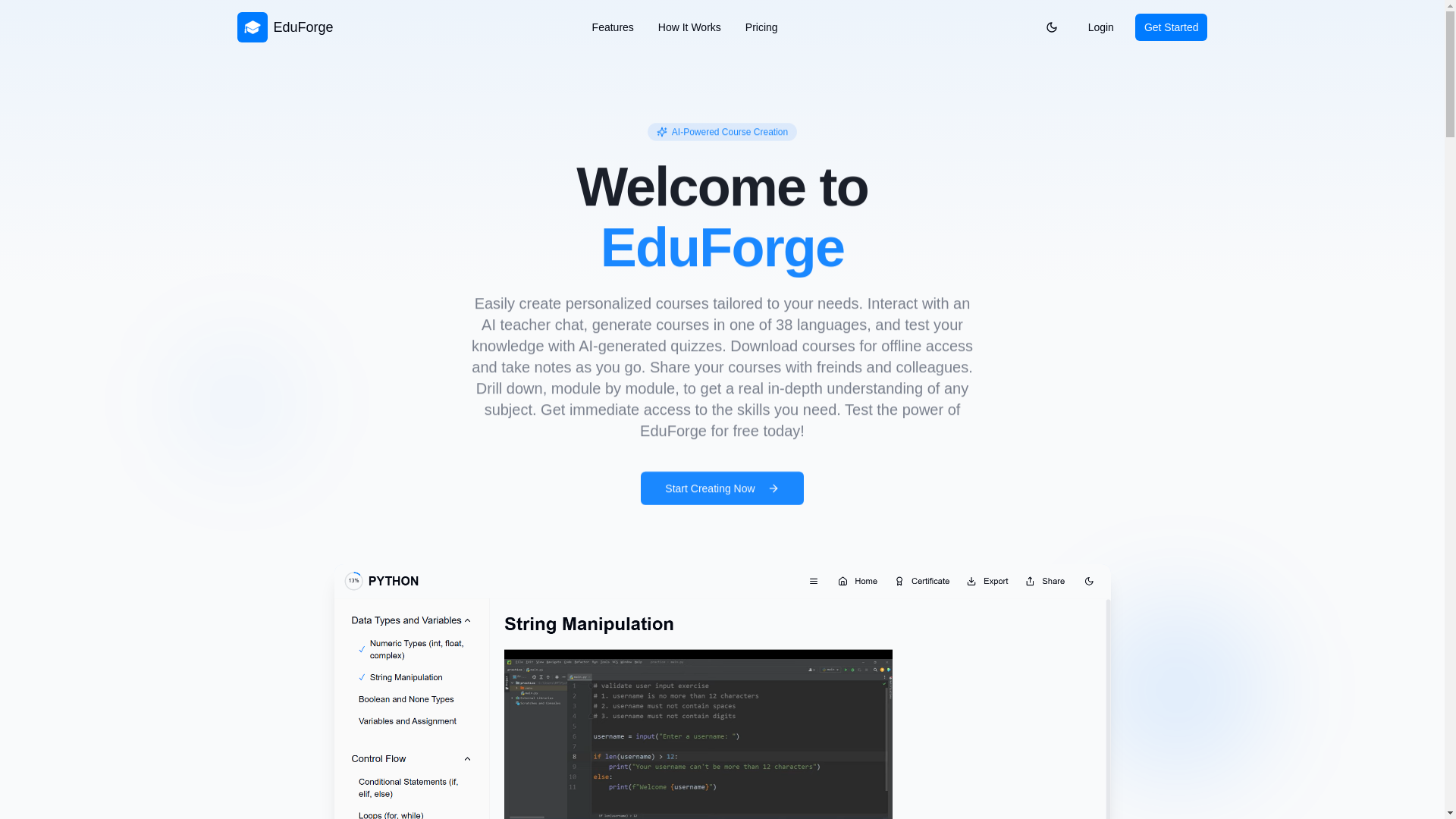 website screenshot of https://train-with-eduforge.app/