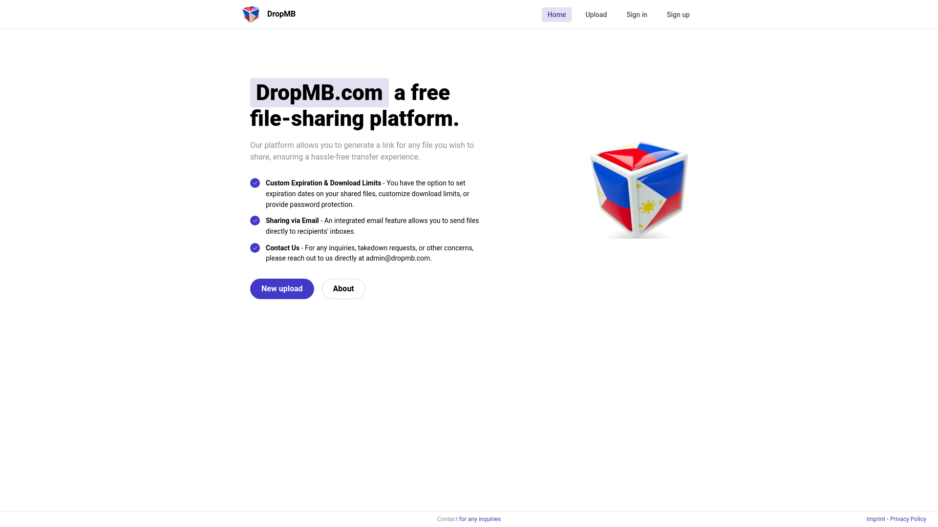 website screenshot of https://dropmb.com