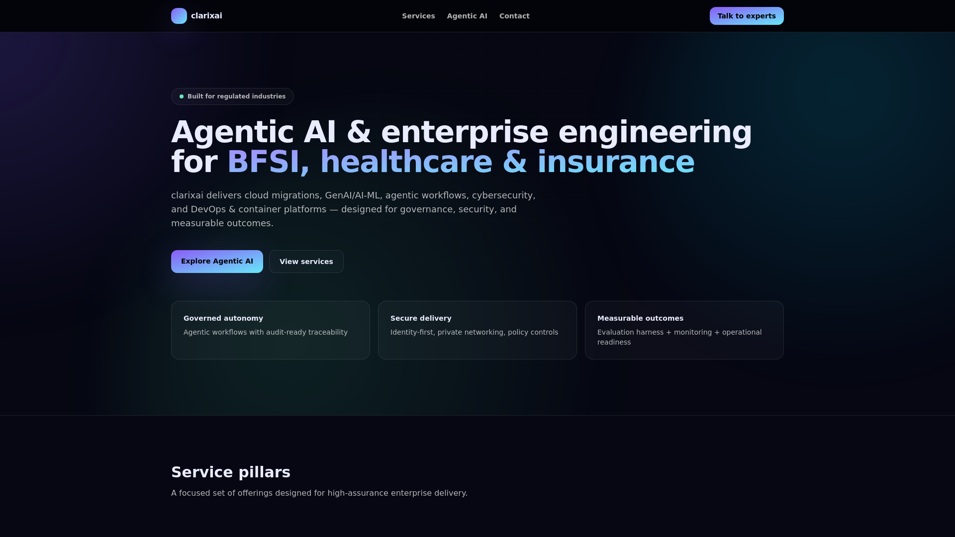 website screenshot of https://clarixaiws.pages.dev/