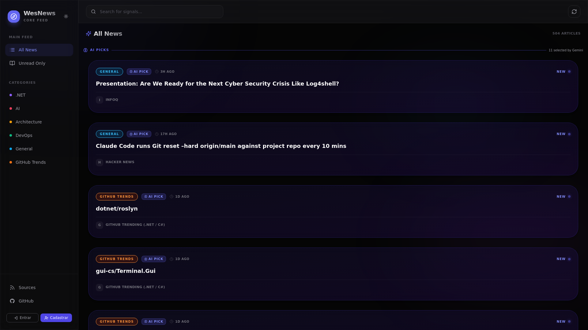 website screenshot of https://wesnews.dev