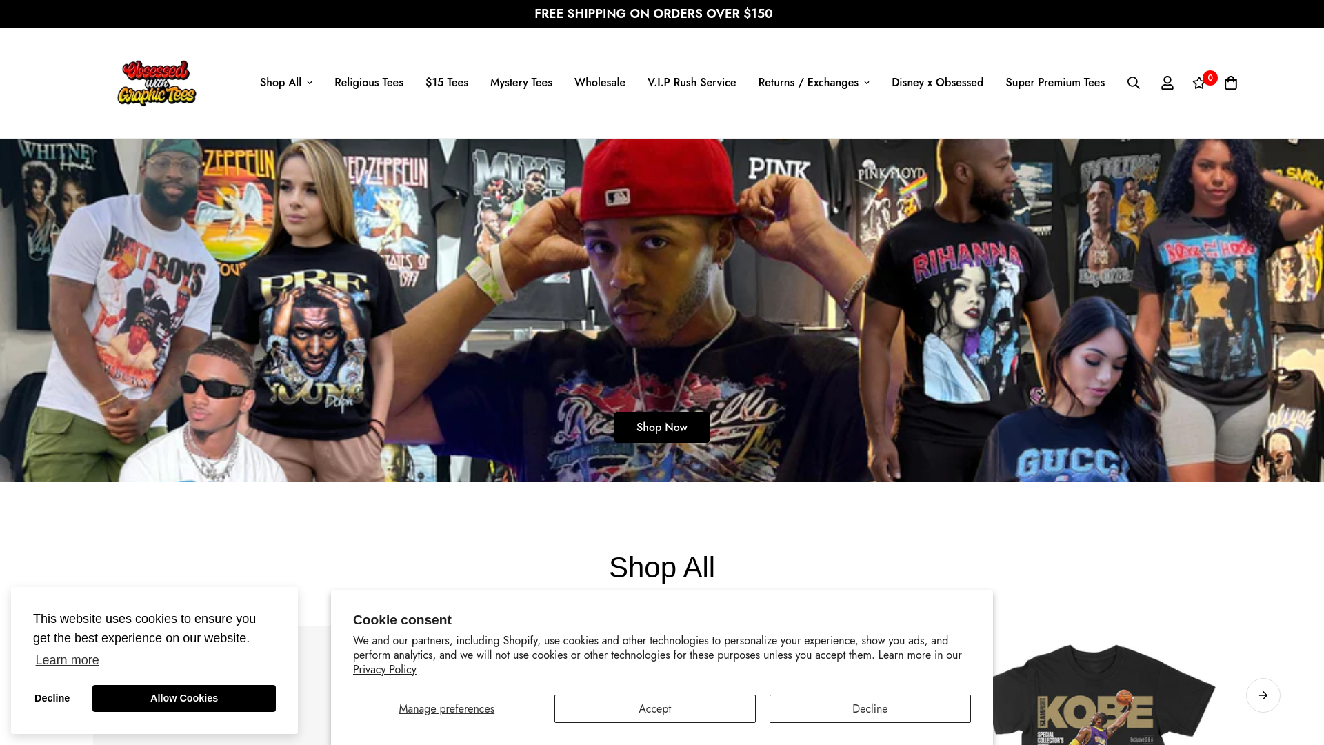 website screenshot of https://obsessedwithgraphictees.com/