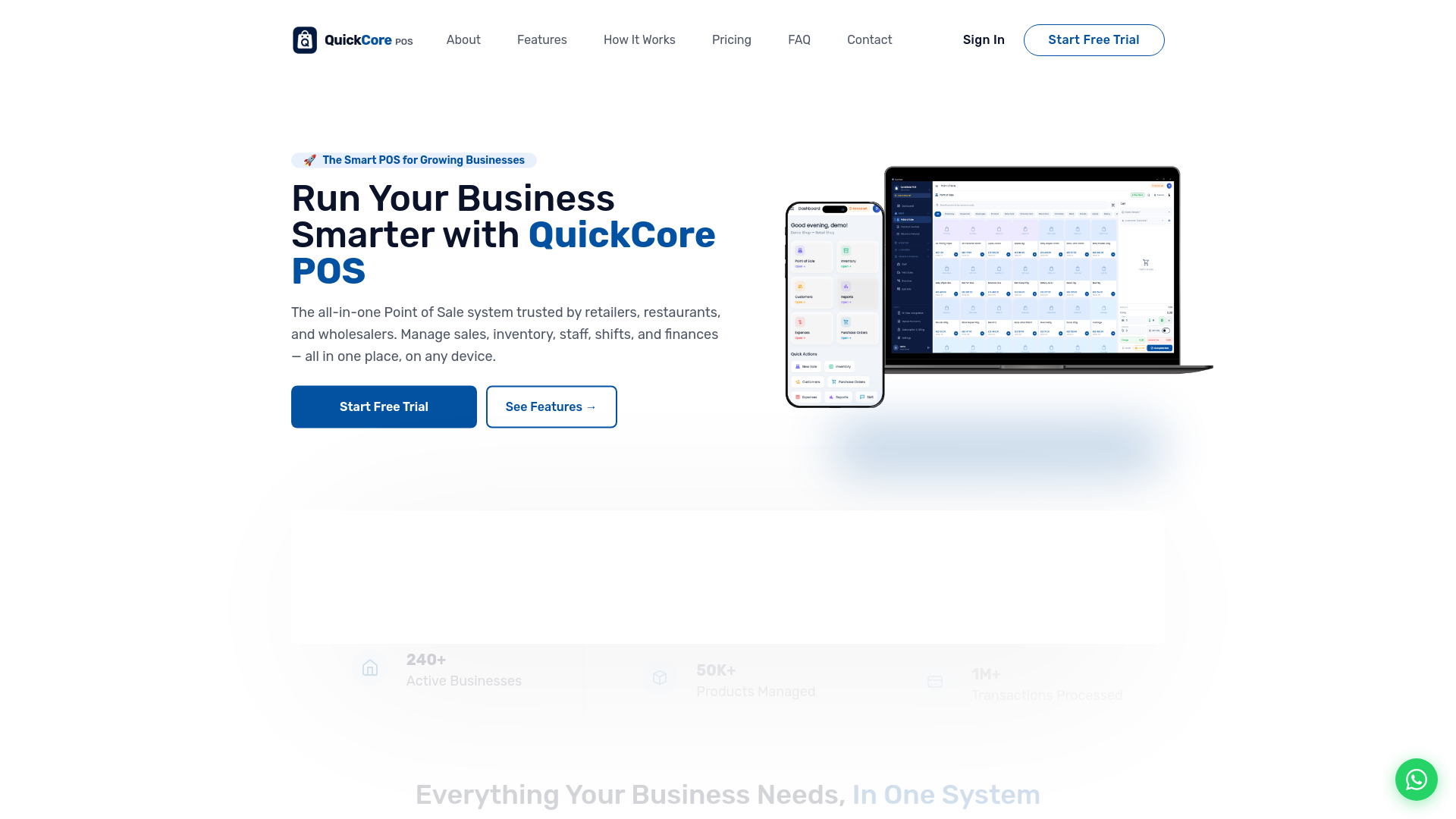 website screenshot of https://quickcorepos.com/