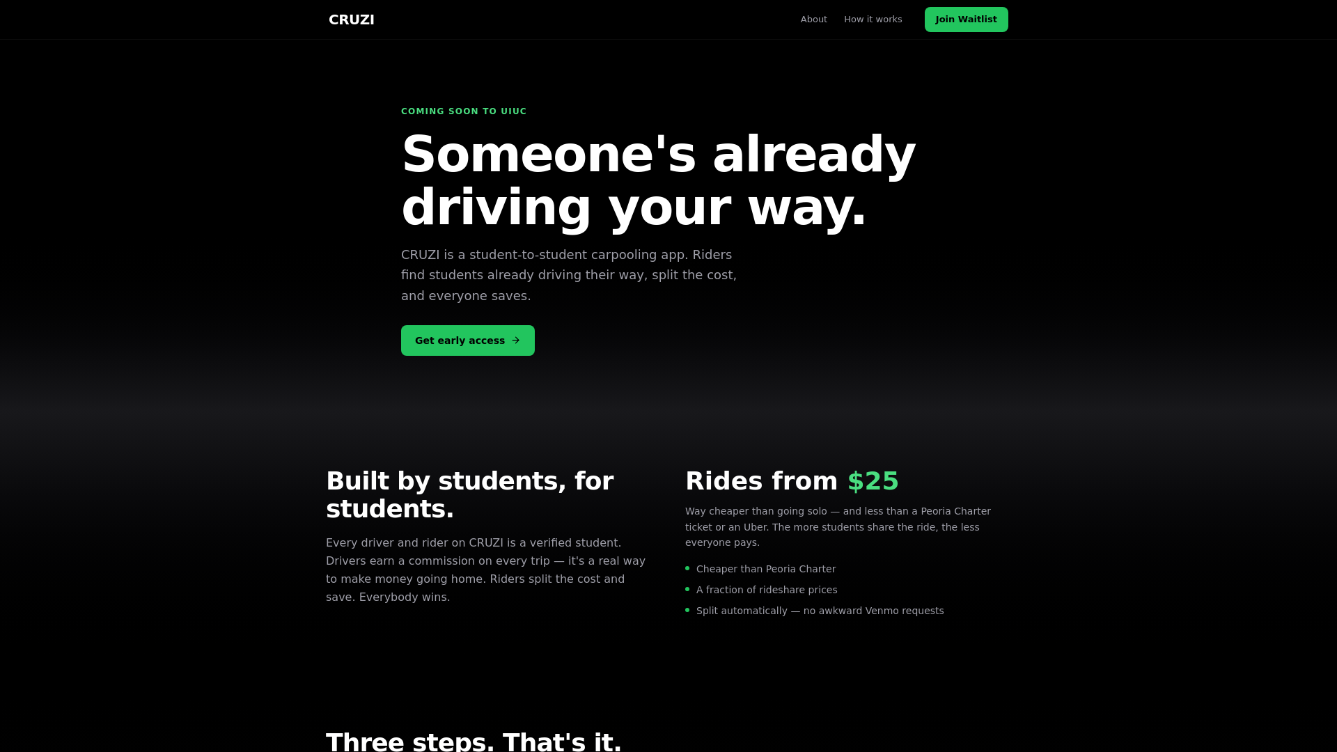 website screenshot of https://cruziride.com/