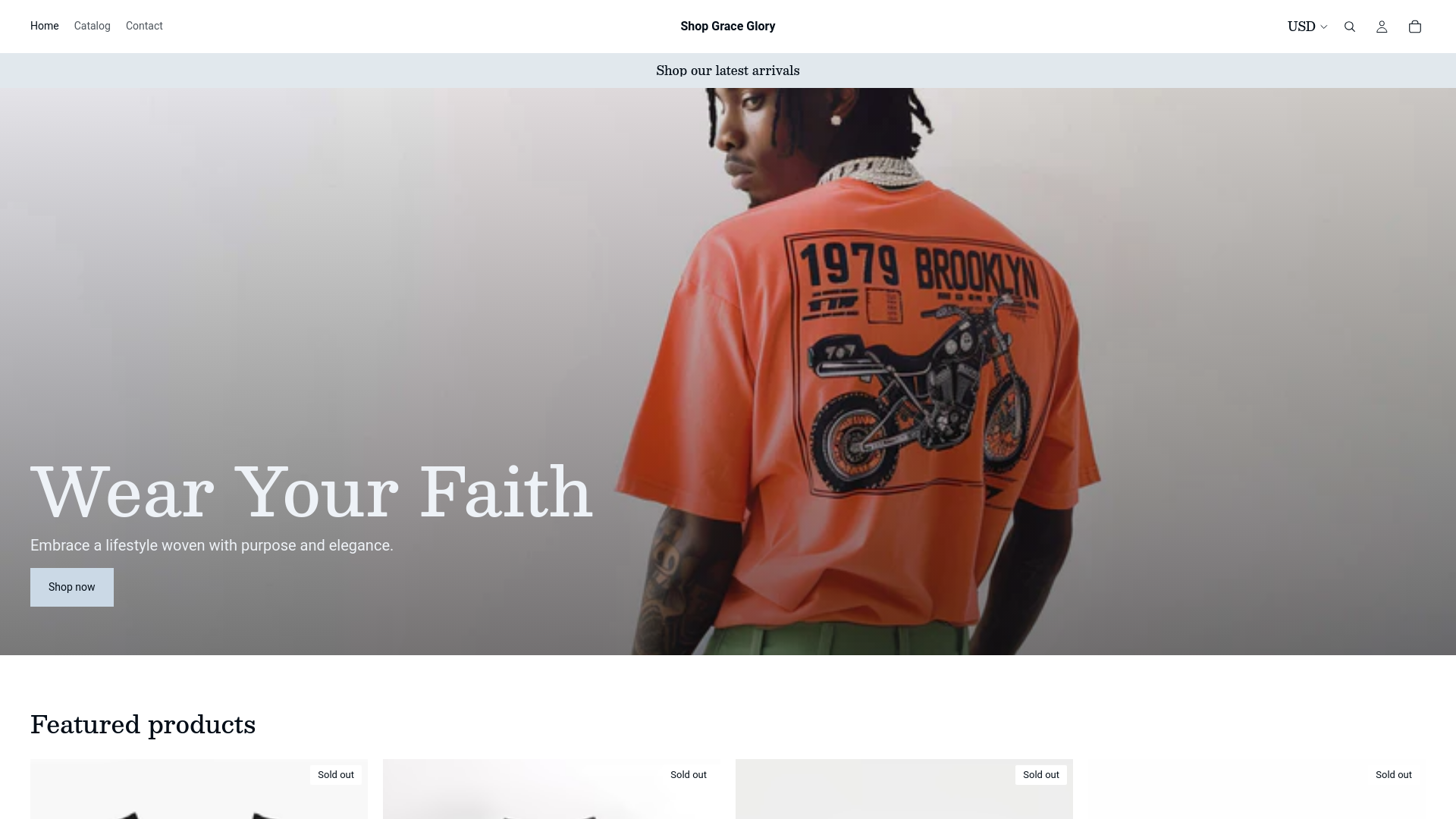 website screenshot of https://shopgraceglory.com/