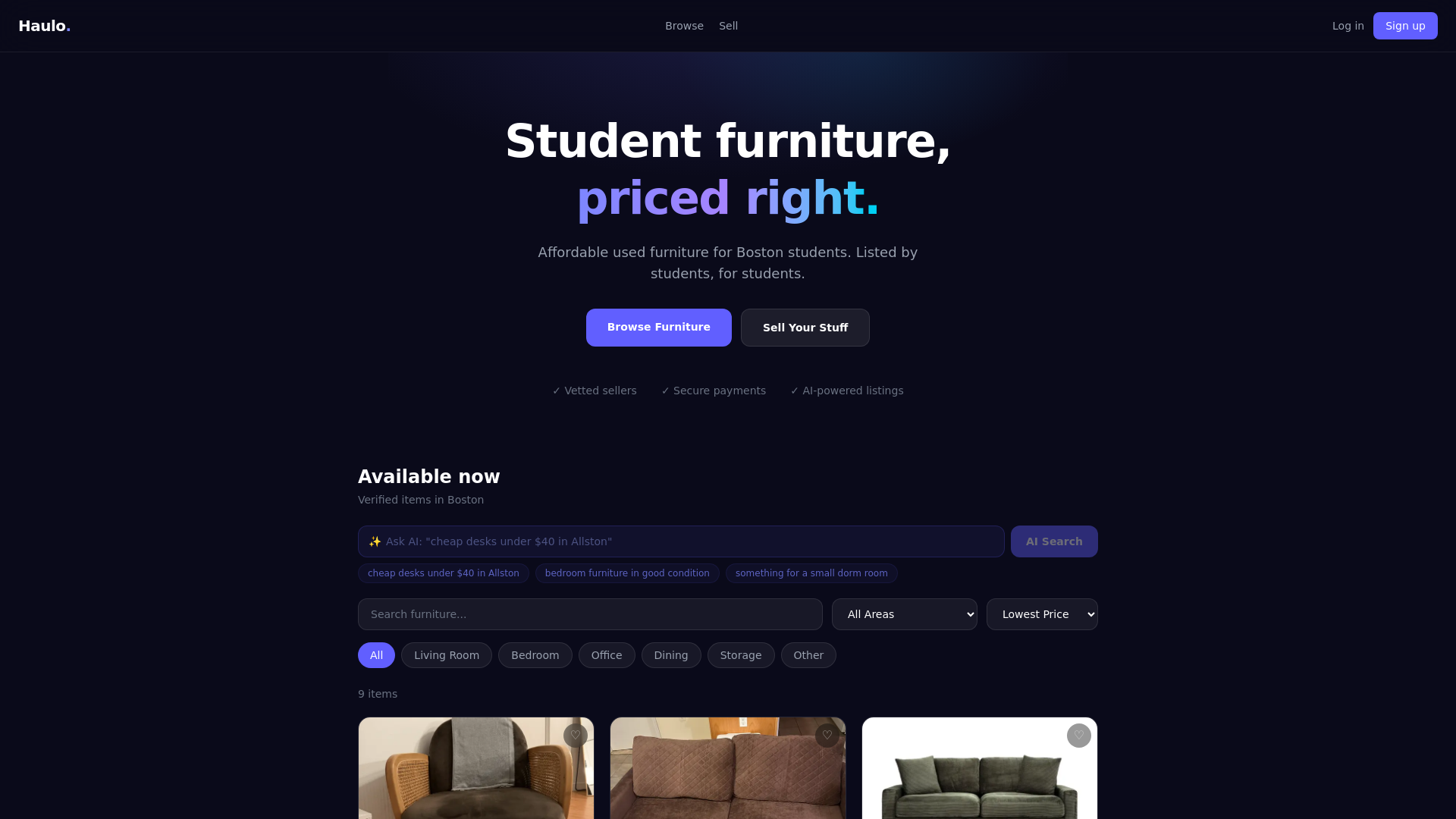 website screenshot of https://gethaulo.com