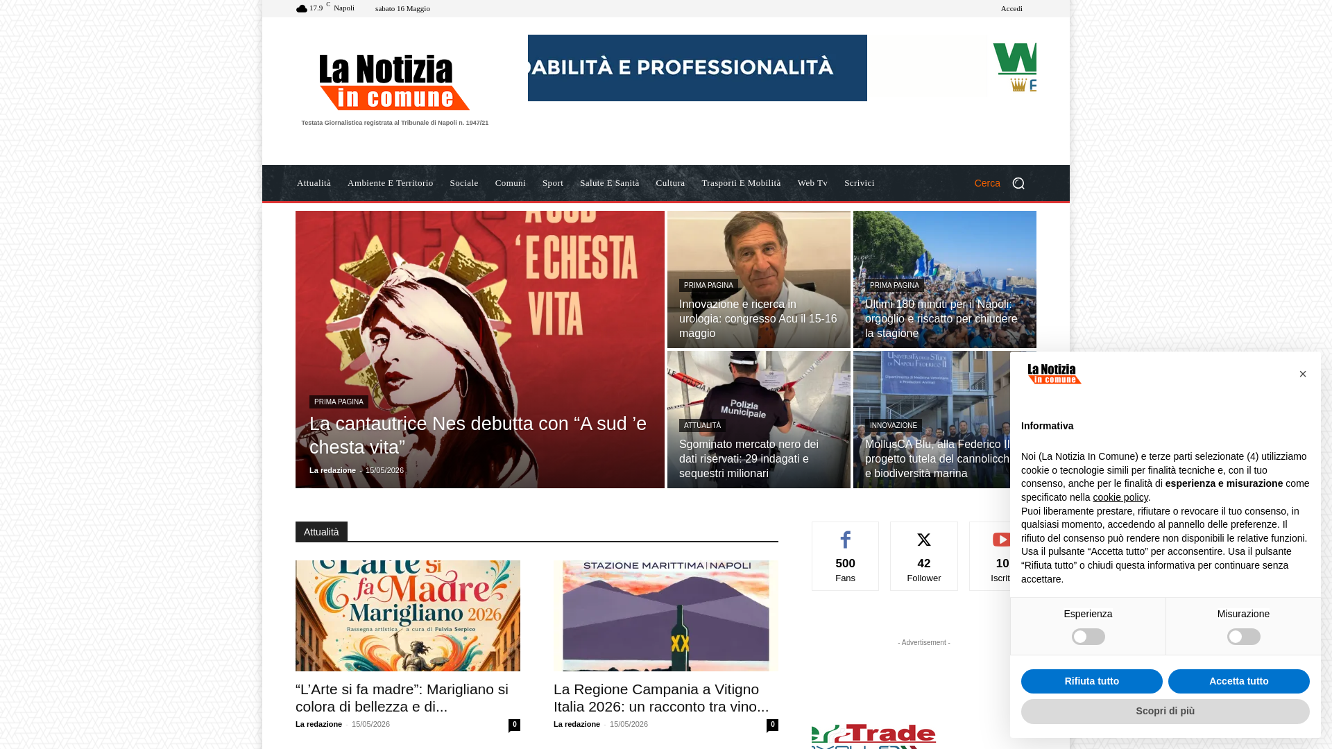 website screenshot of https://lanotiziaincomune.it