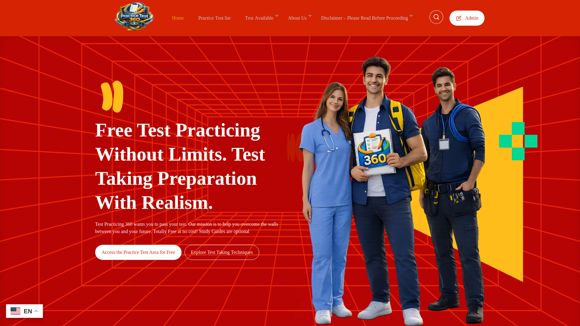 website screenshot of https://practicetest360.com/