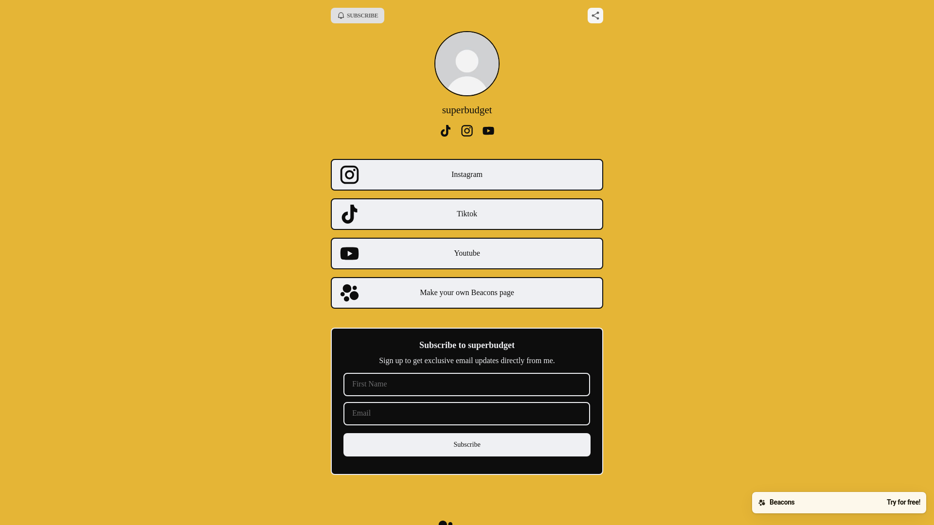 website screenshot of https://yoursuperbudget.com/