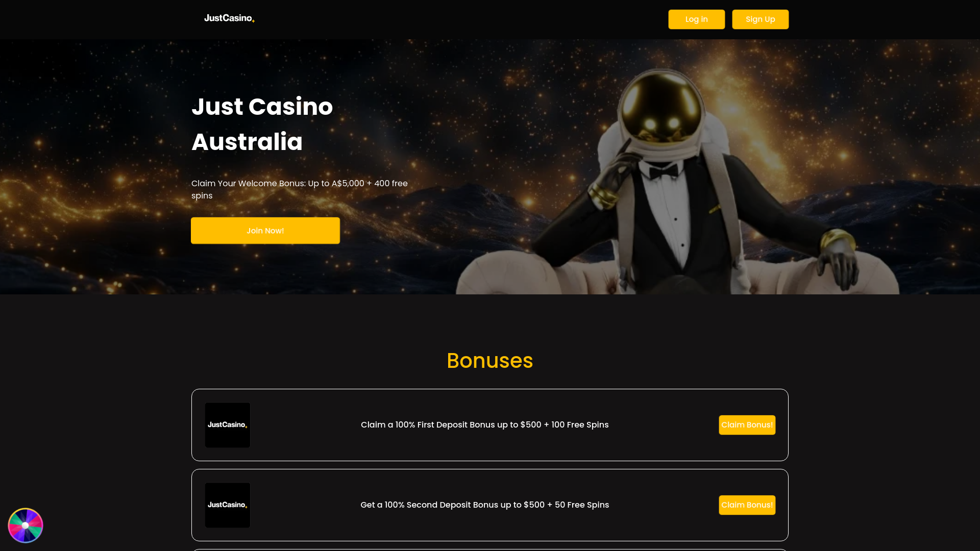 website screenshot of https://justcasino-australian.com