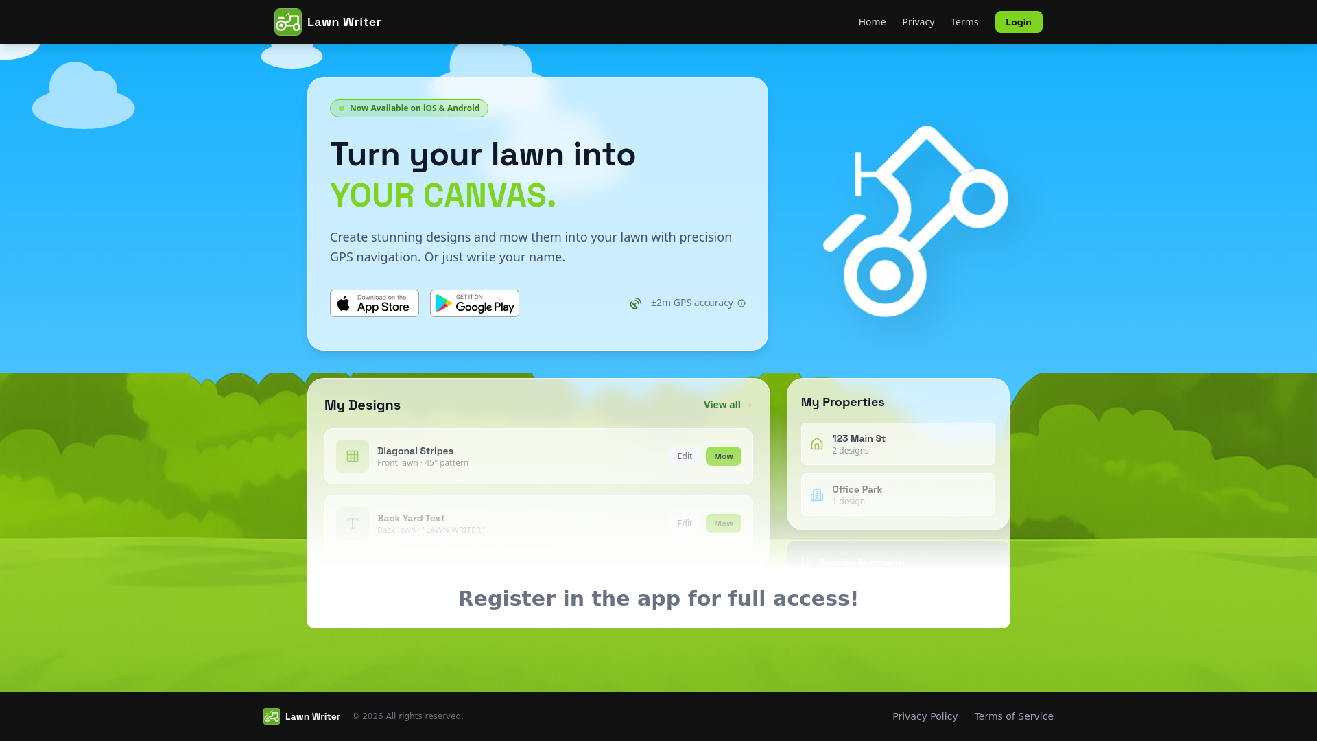 website screenshot of https://lawnwriter.com
