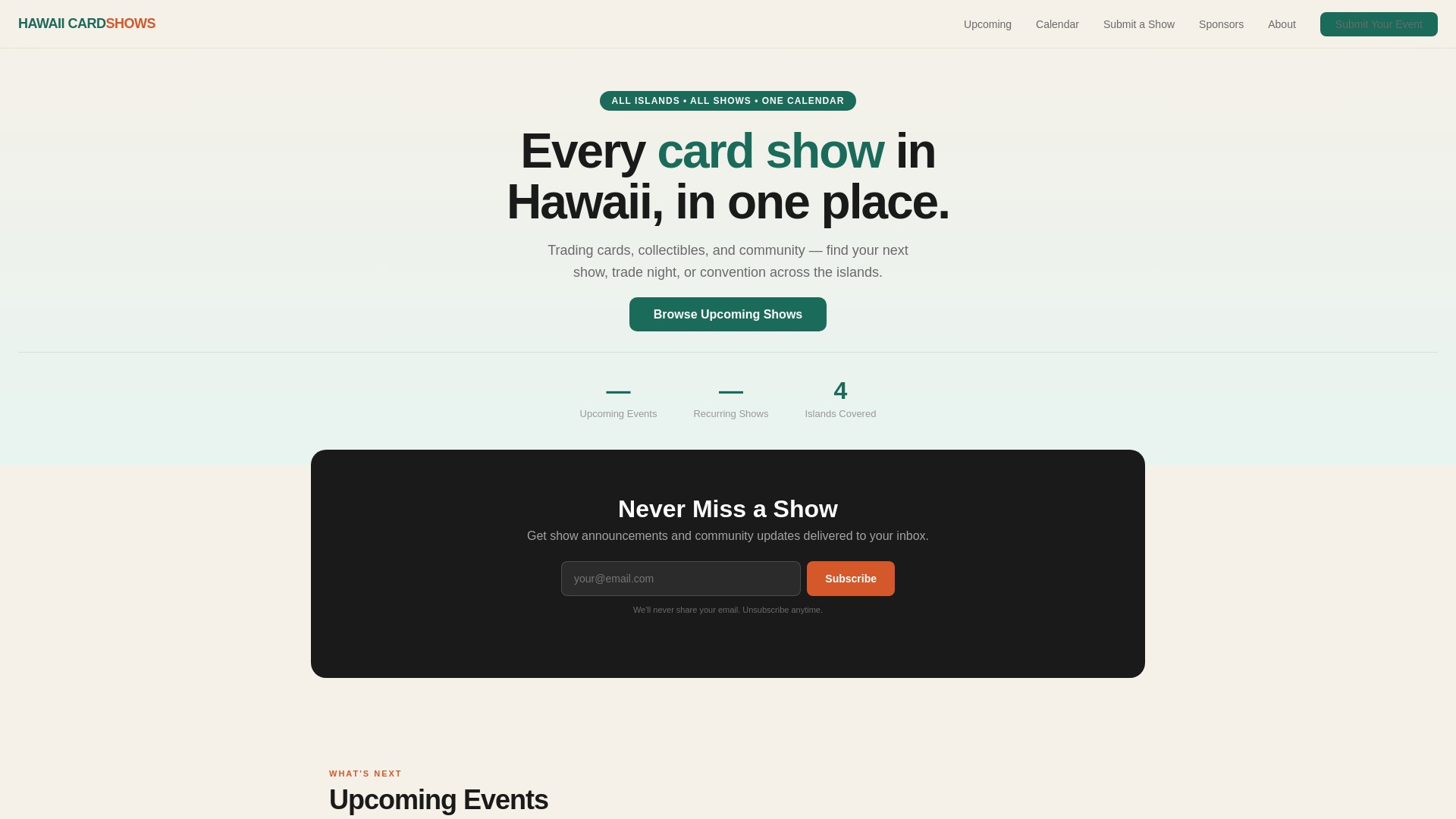 website screenshot of https://hawaiicardshows.pages.dev/