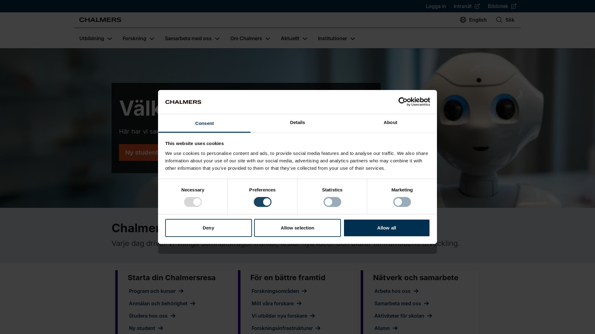 website screenshot of https://chalmers.se/