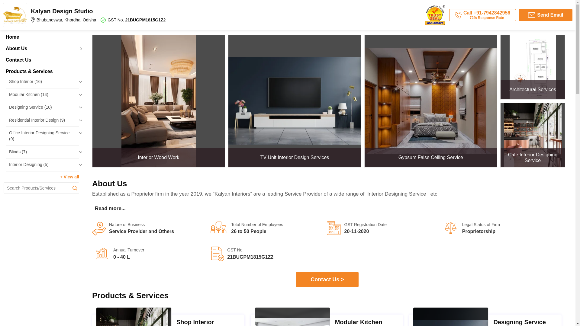 website screenshot of https://kalyandesignstudio.co.in/