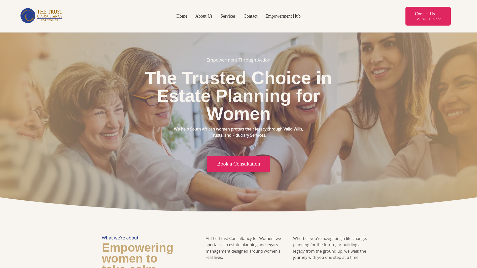 website screenshot of https://trustforwoman.co.za