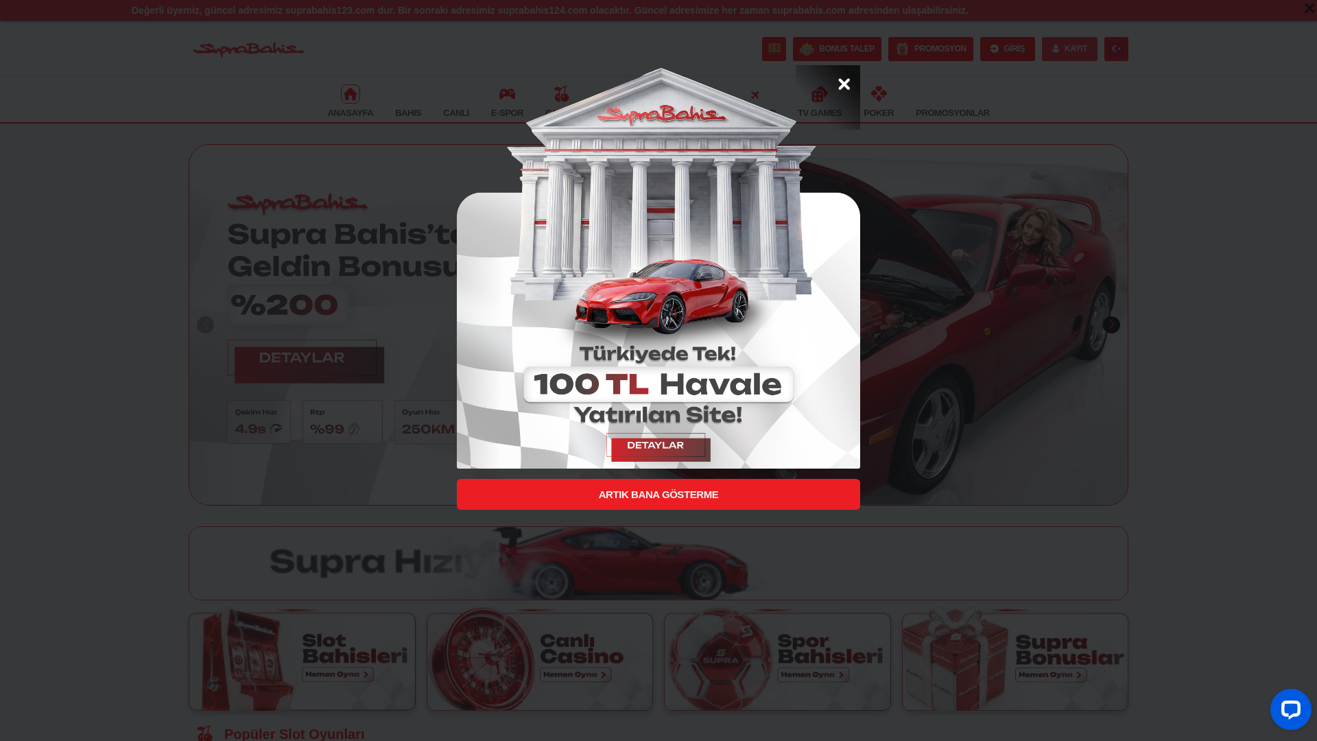 website screenshot of https://suprabahis123.com/