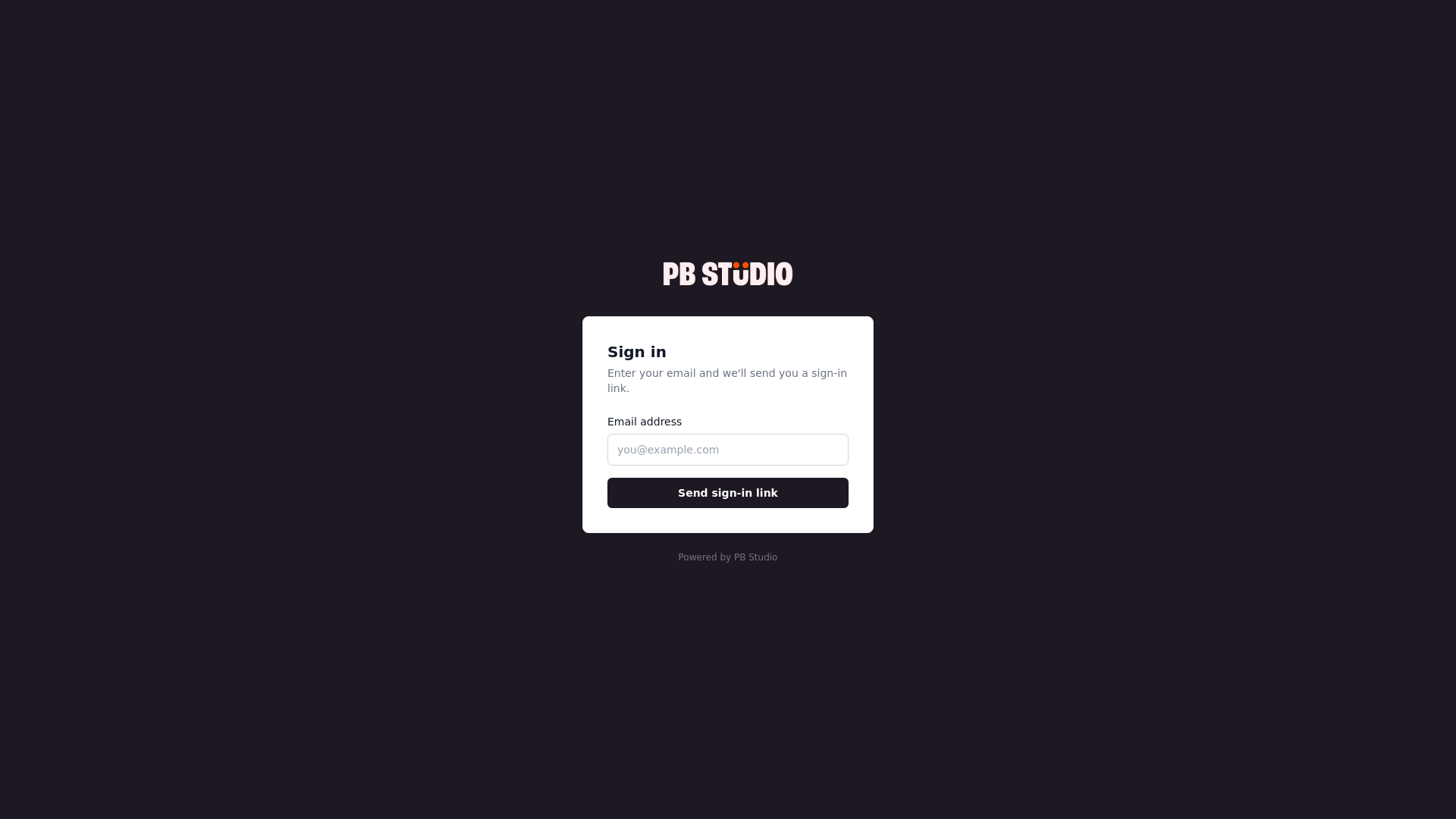 website screenshot of https://dashboard.pbstudio.ie