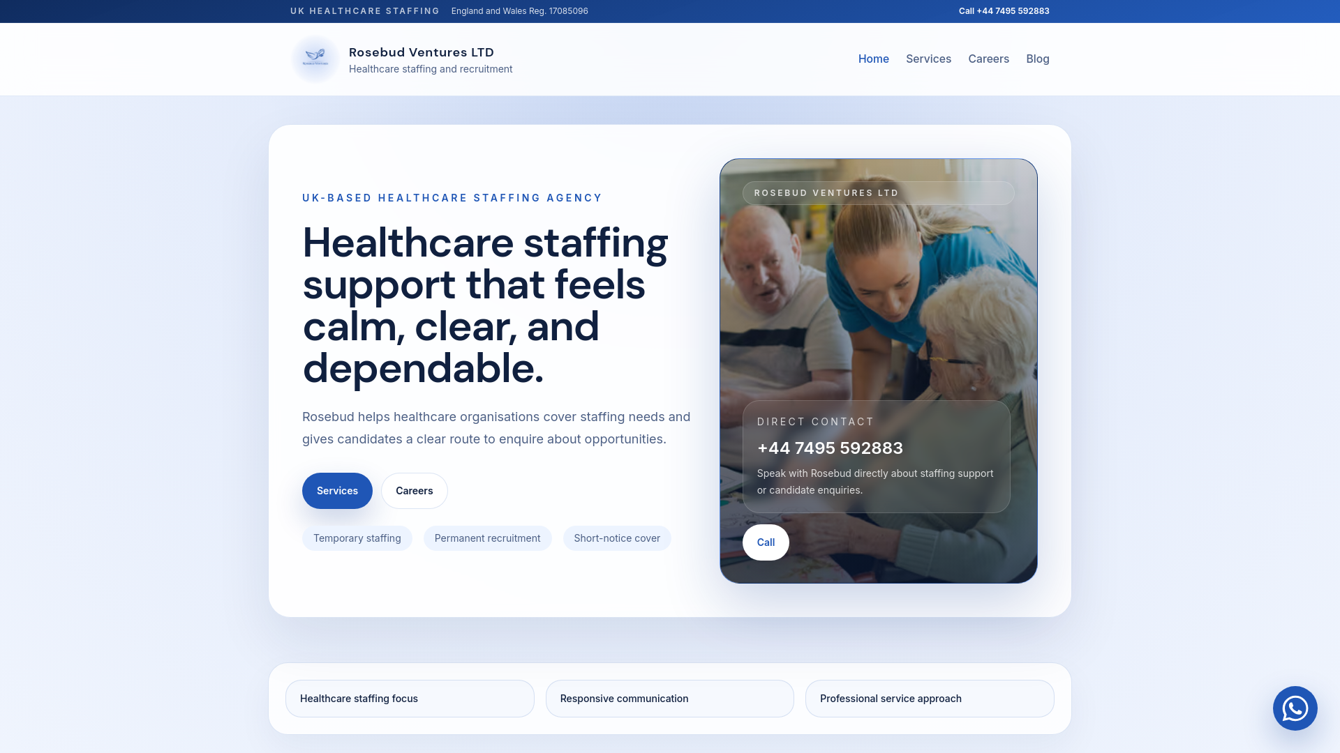 website screenshot of https://rosebudventures.co.uk/