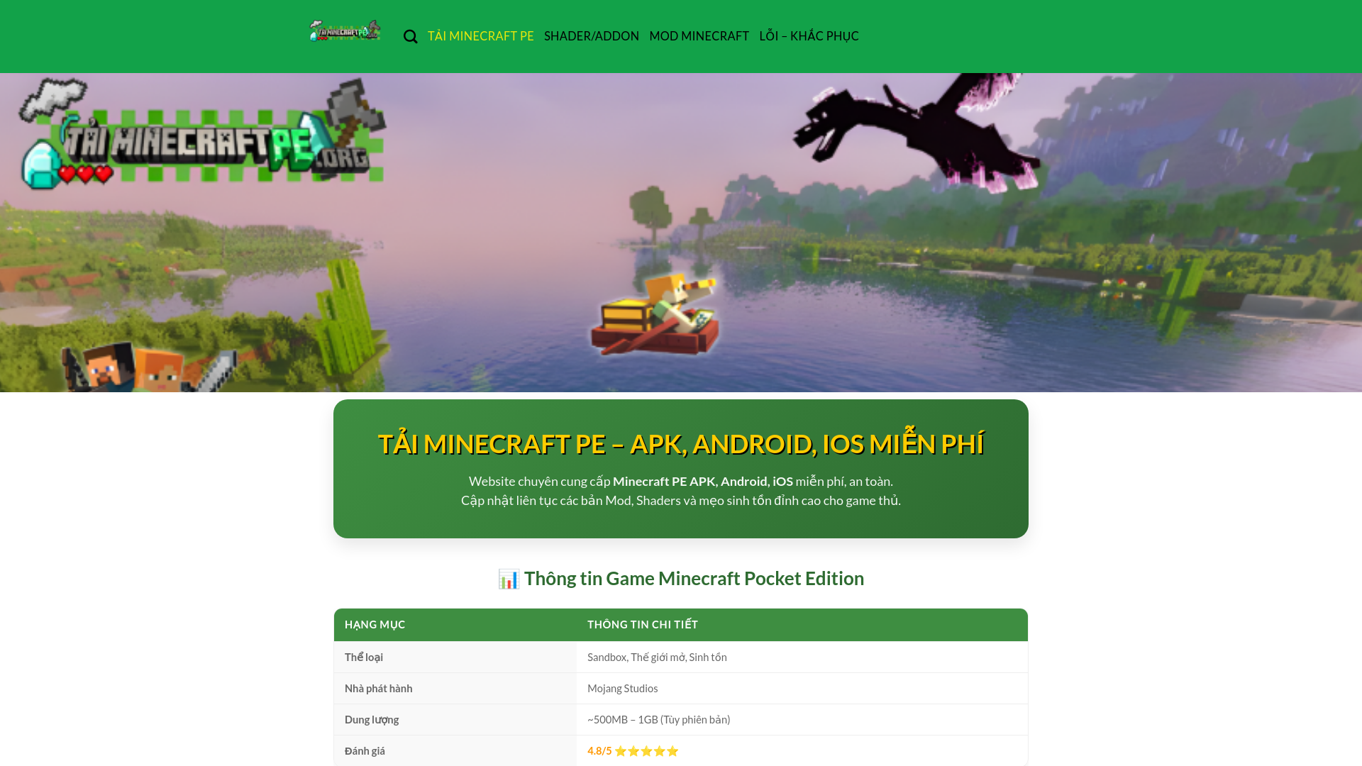 website screenshot of https://taiminecraftpe.org/