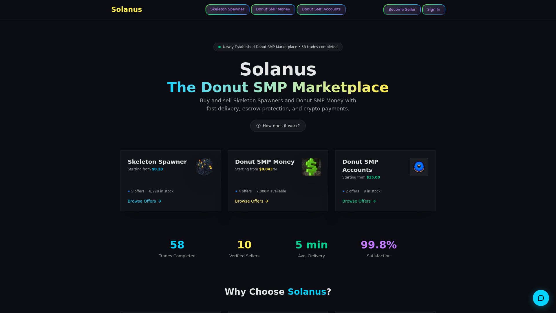 website screenshot of https://solanus.shop/