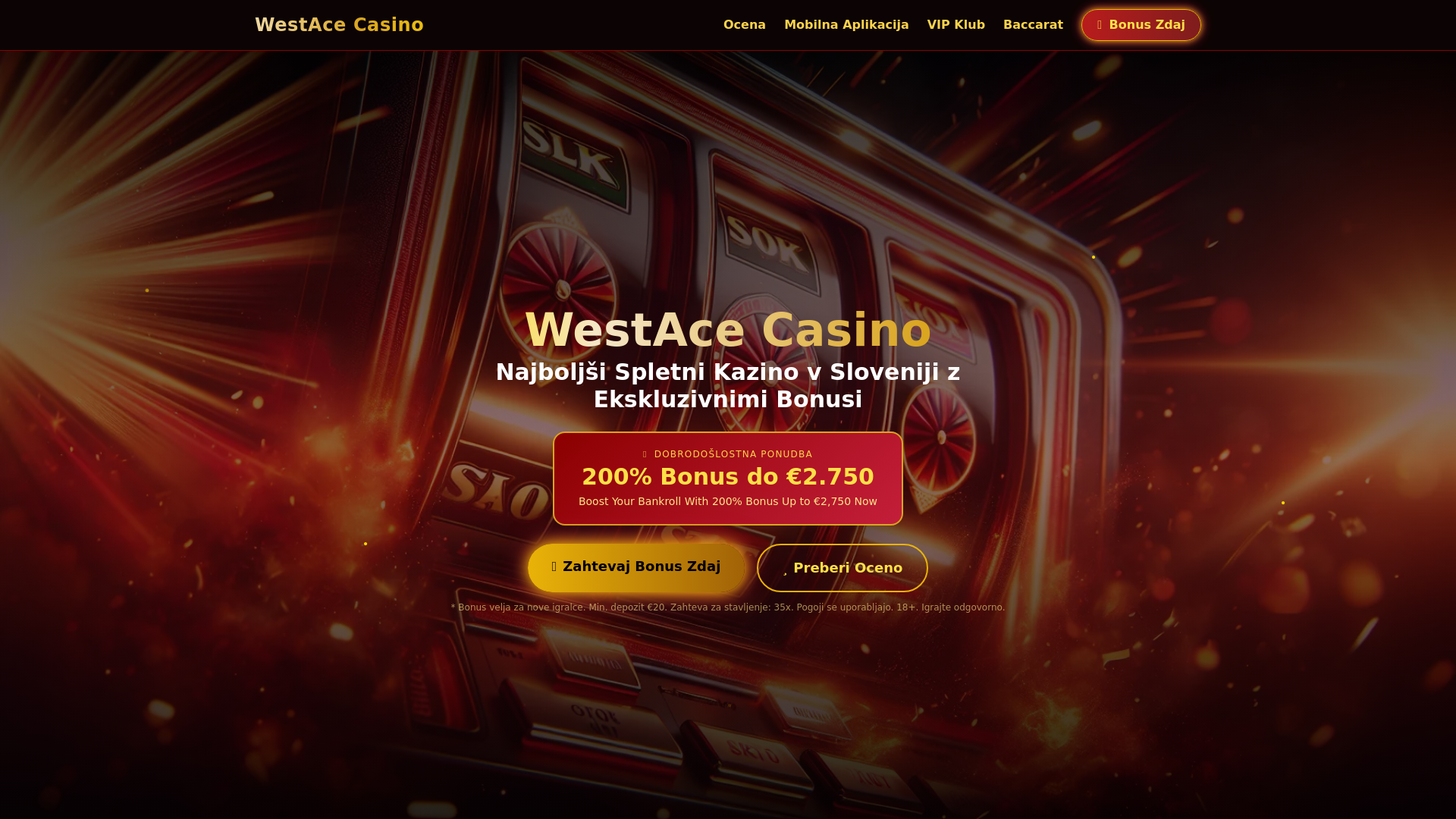 website screenshot of https://westace-casino.si/