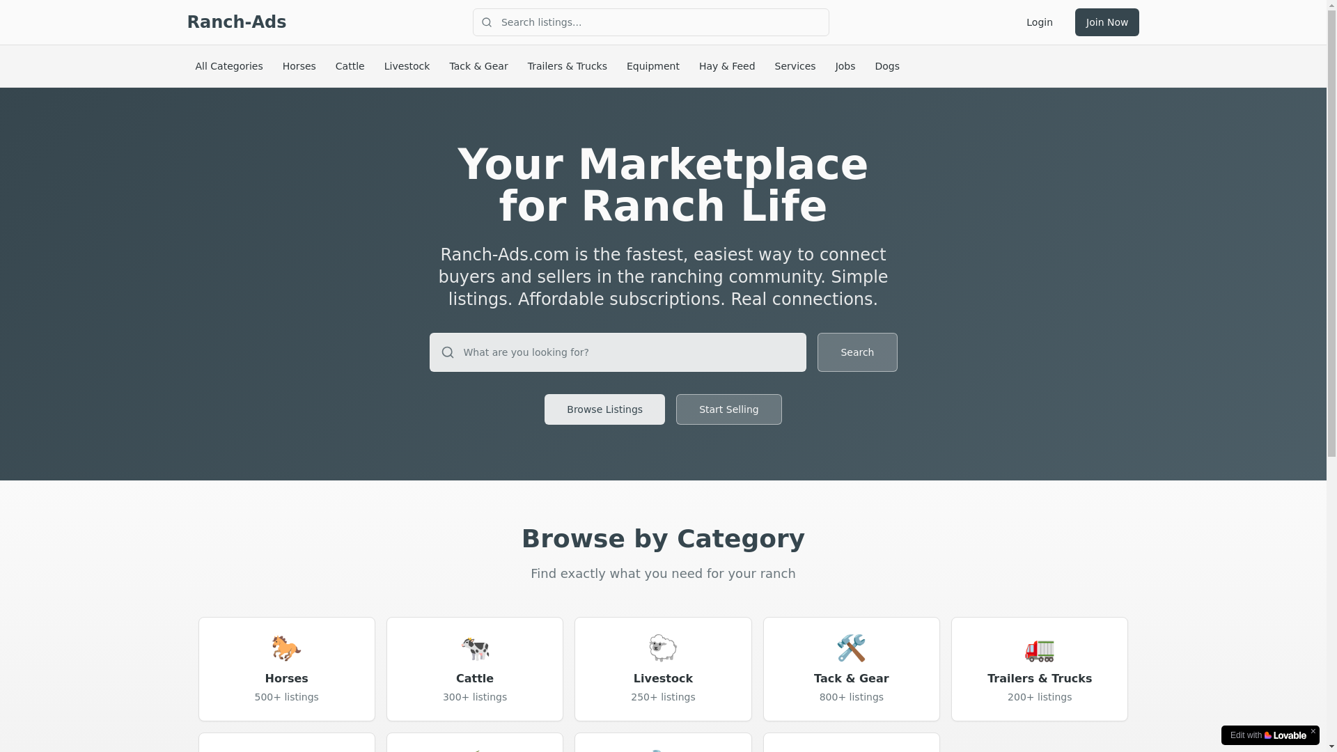 website screenshot of https://ranch-ads.com/