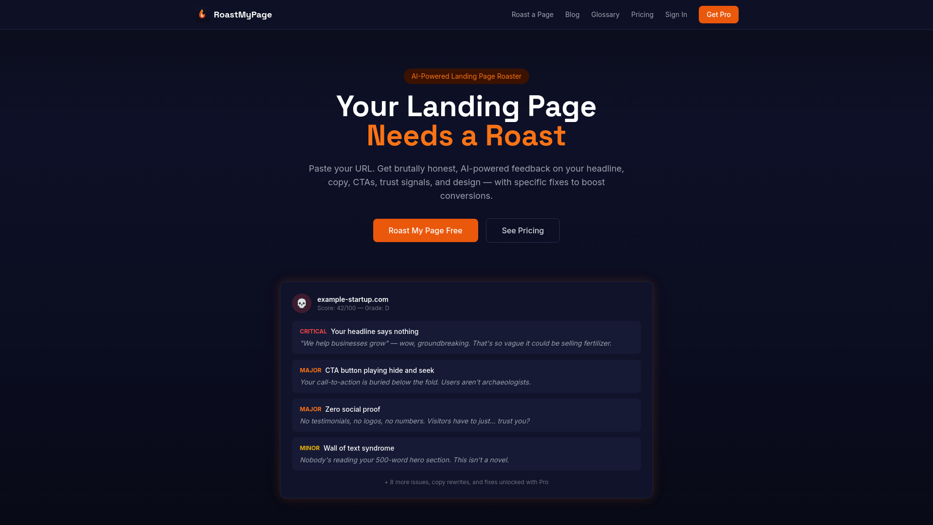 website screenshot of https://roastmypage.pro/