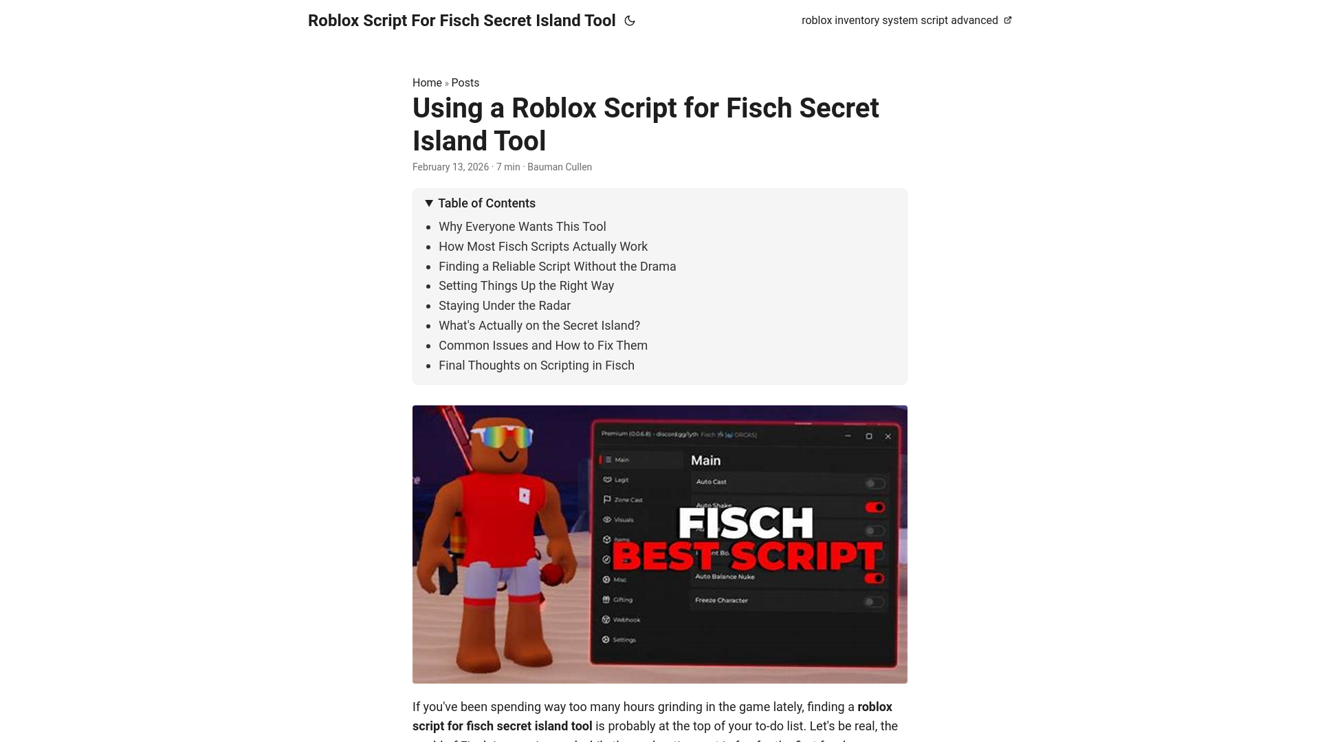 website screenshot of https://roblox-script-for-fisch-secret-island-tool.pages.dev/