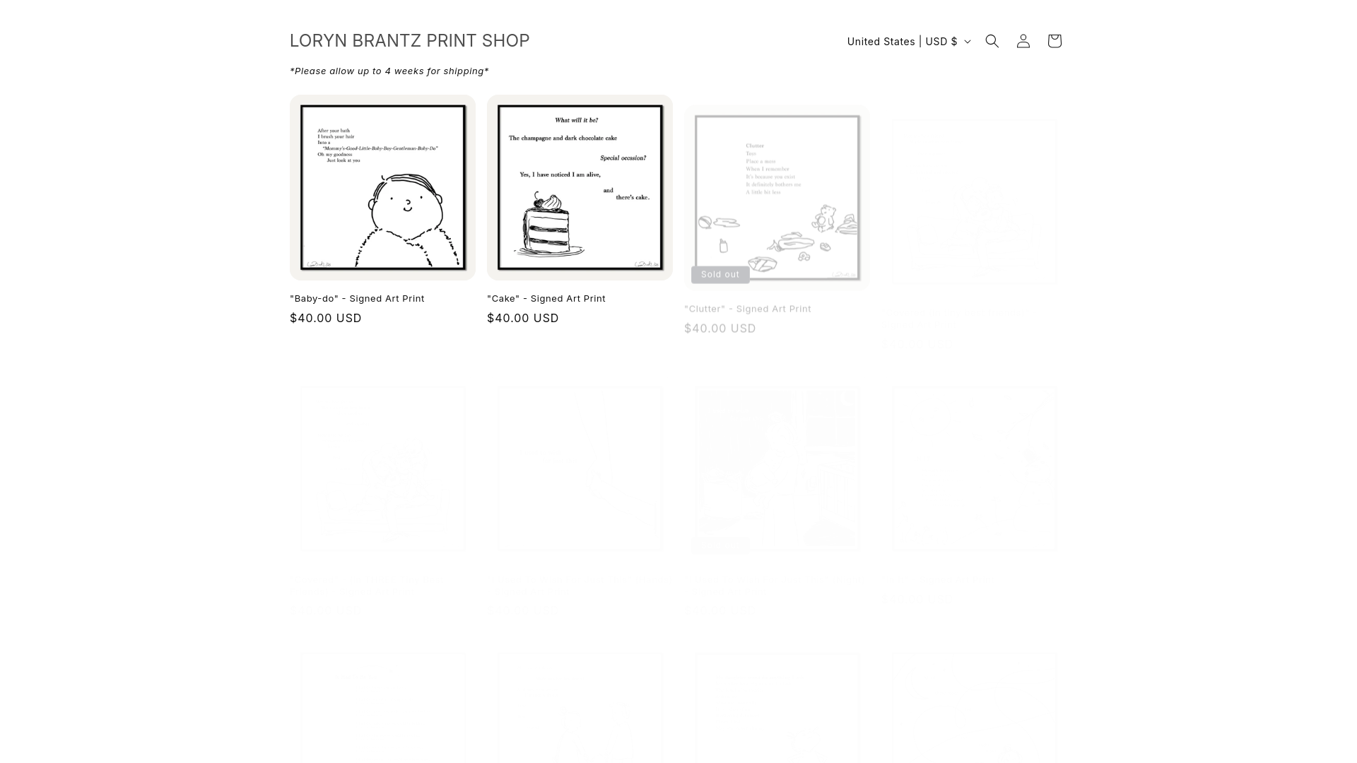 website screenshot of https://shoplorynbrantz.com/