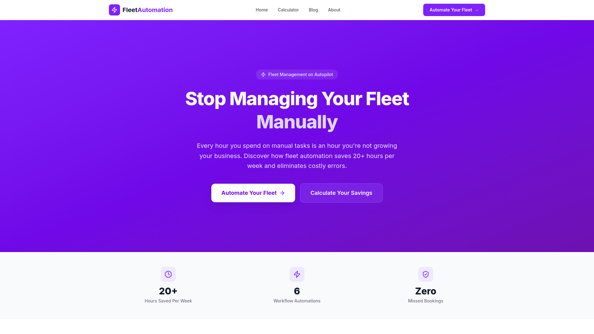 website screenshot of https://automatemyfleet.com