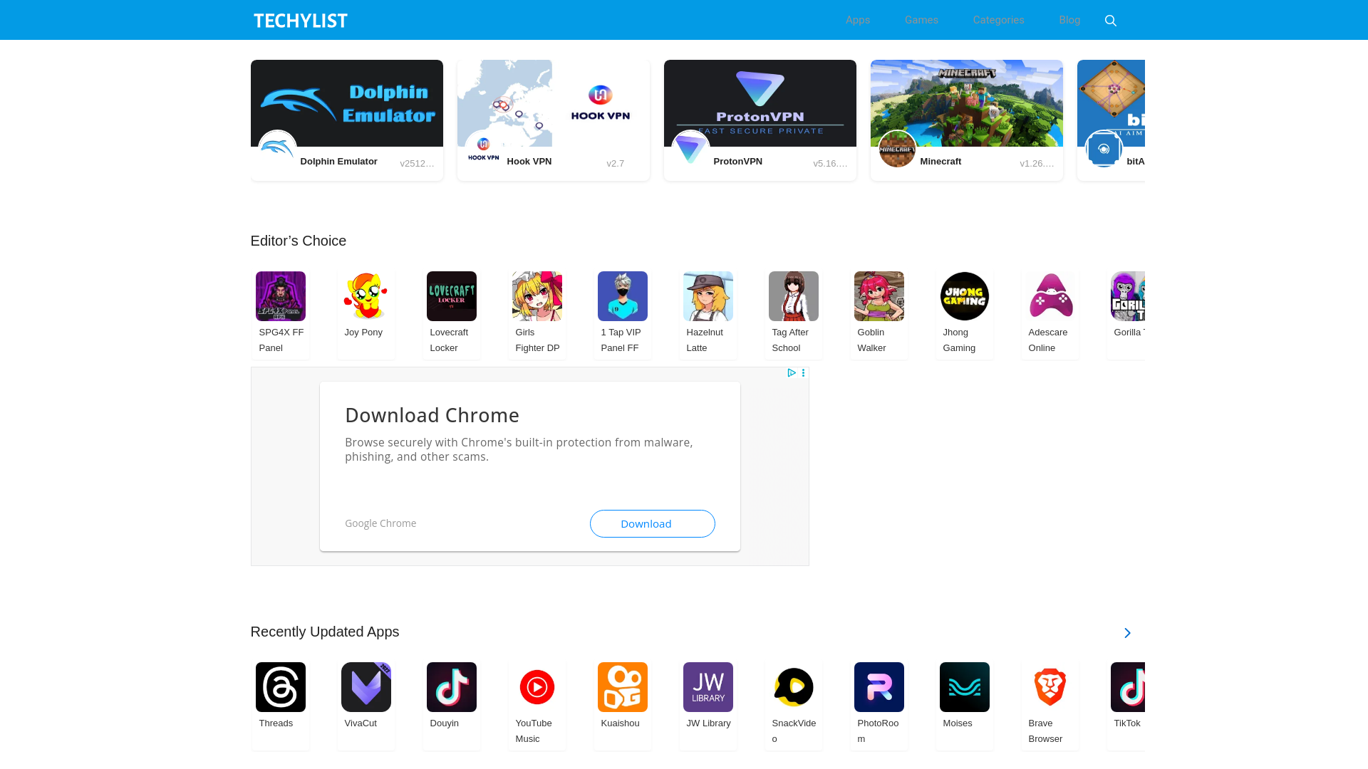 website screenshot of https://techylist.com/