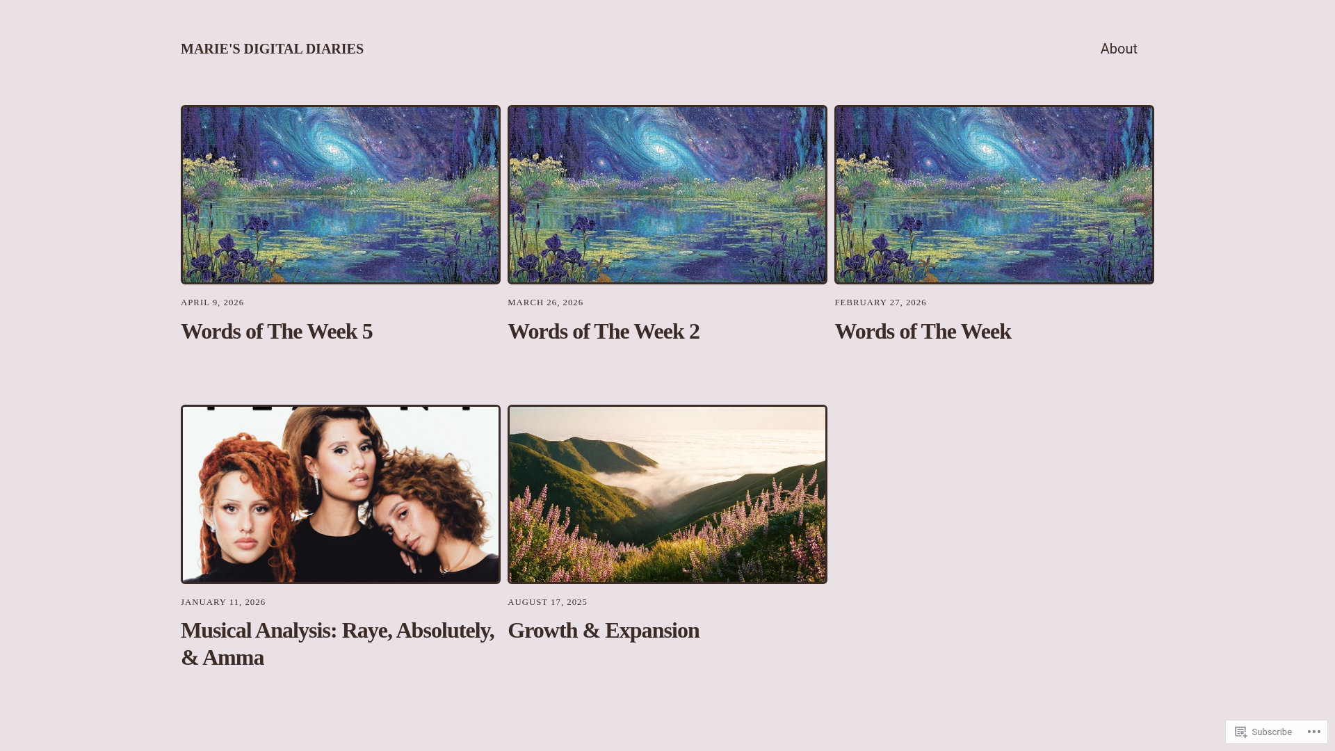 website screenshot of https://mariesdigitaldiaries777.com