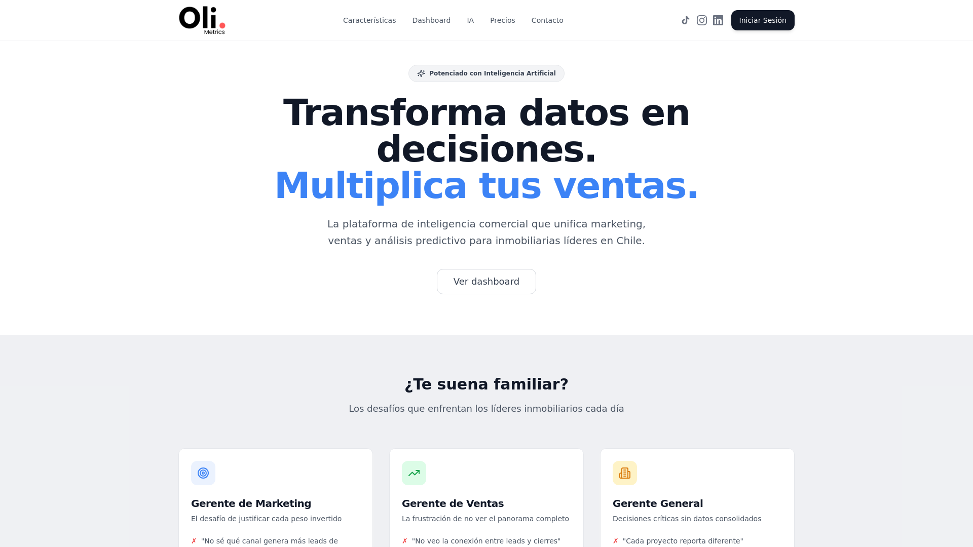 website screenshot of https://oli-metrics.com