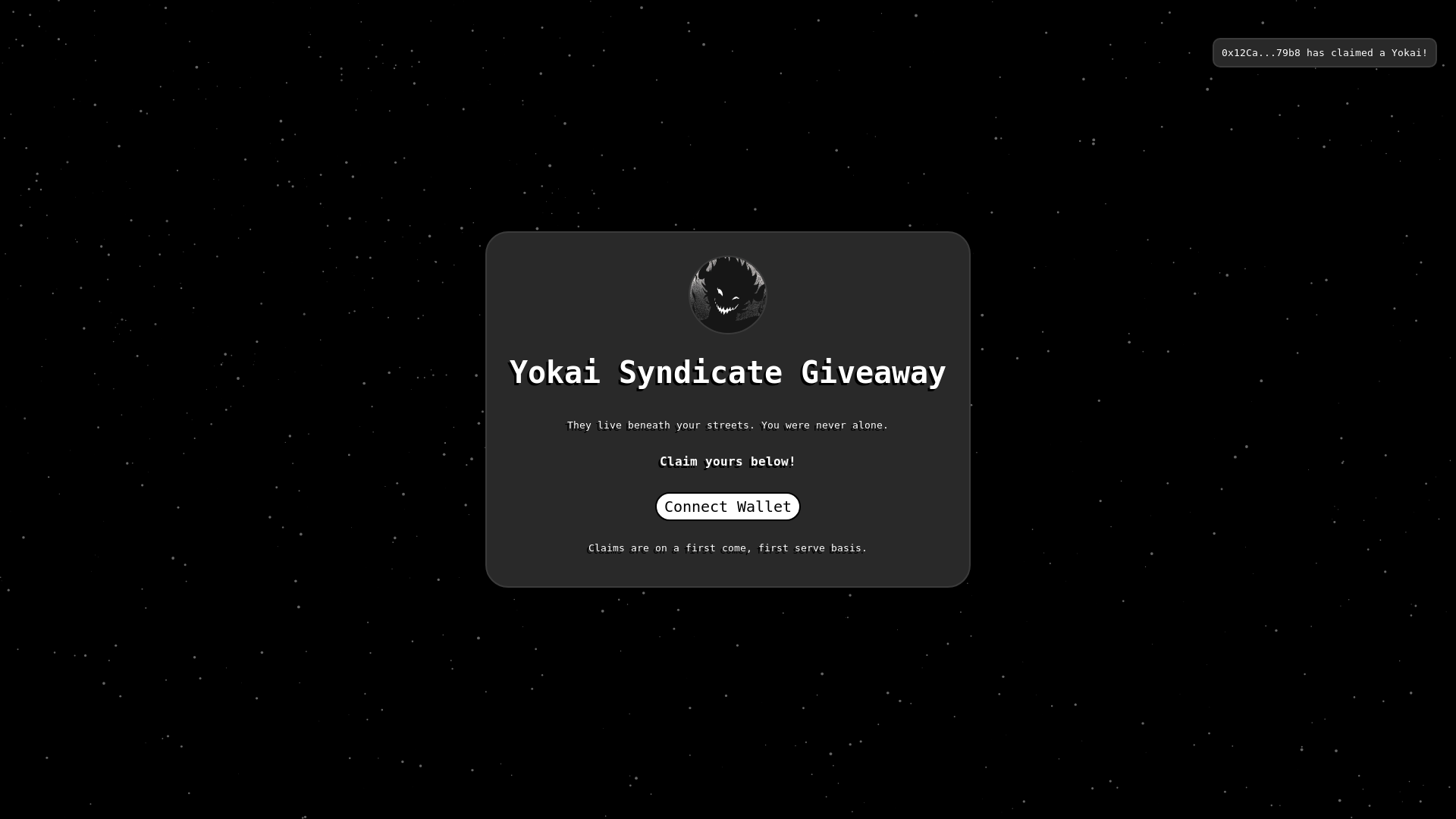 website screenshot of https://yokaisyndicate.xyz/